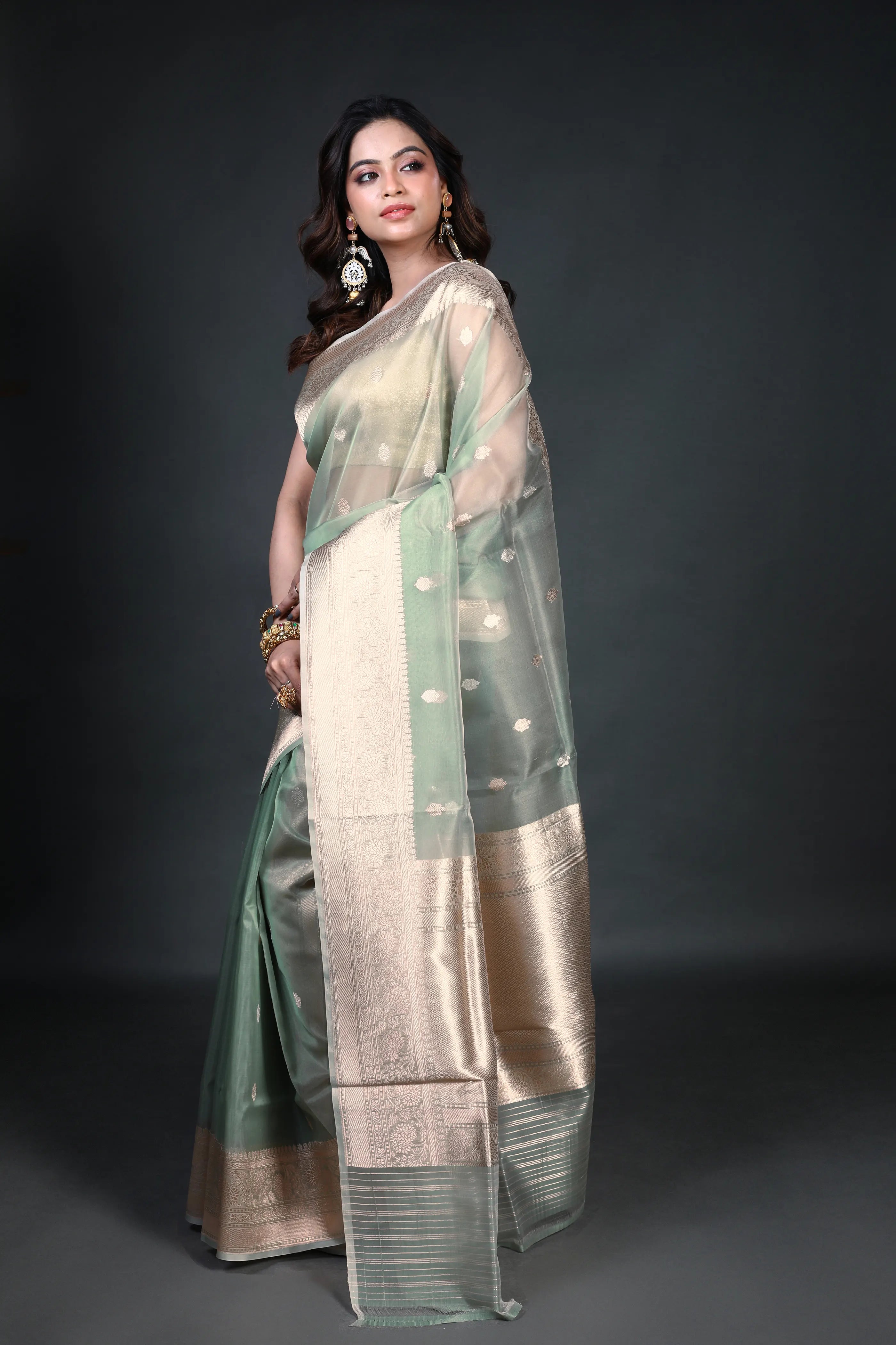 Light Beige Kora Banarasi Saree With Blouse Piece