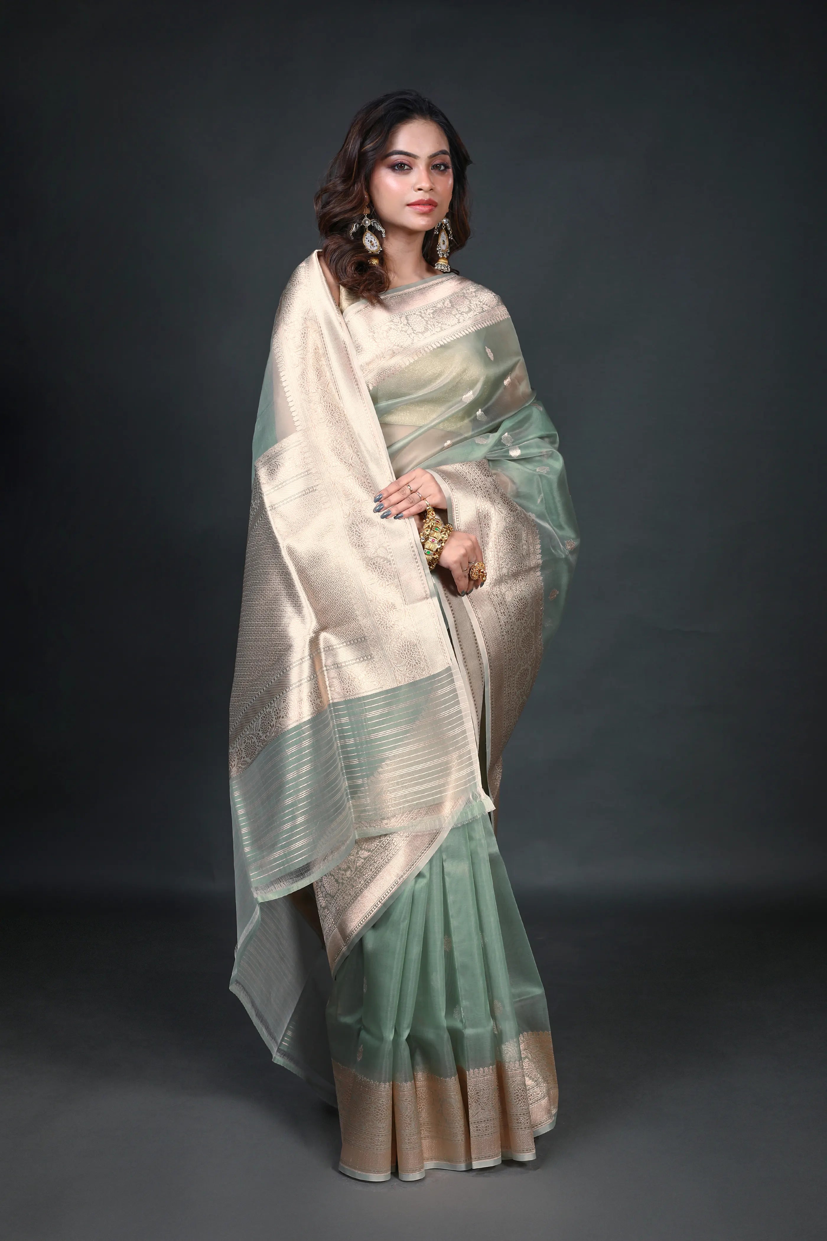 Light Beige Kora Banarasi Saree With Blouse Piece