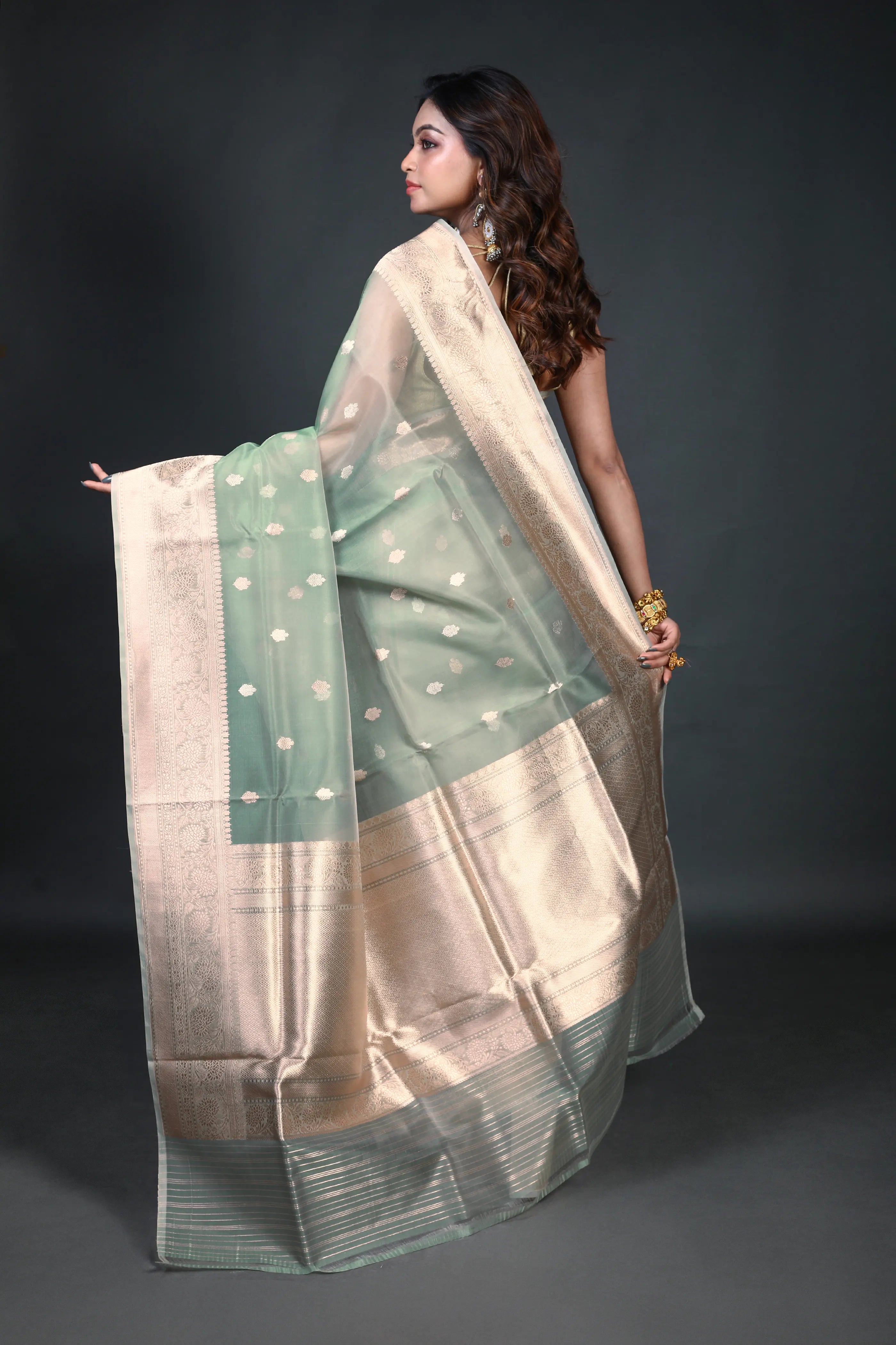 Light Beige Kora Banarasi Saree With Blouse Piece