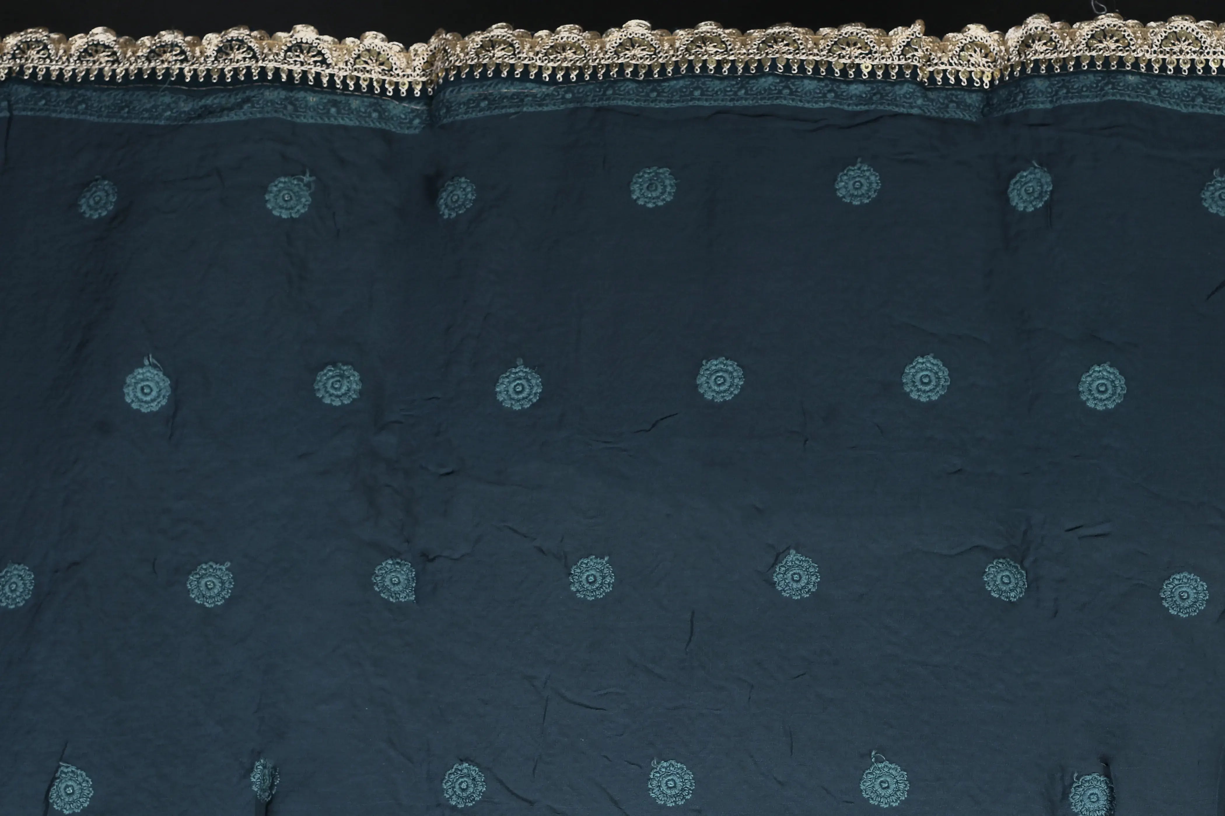 Petrol Blue Chiffon Luckhnowi Chikan Saree With Blouse Piece