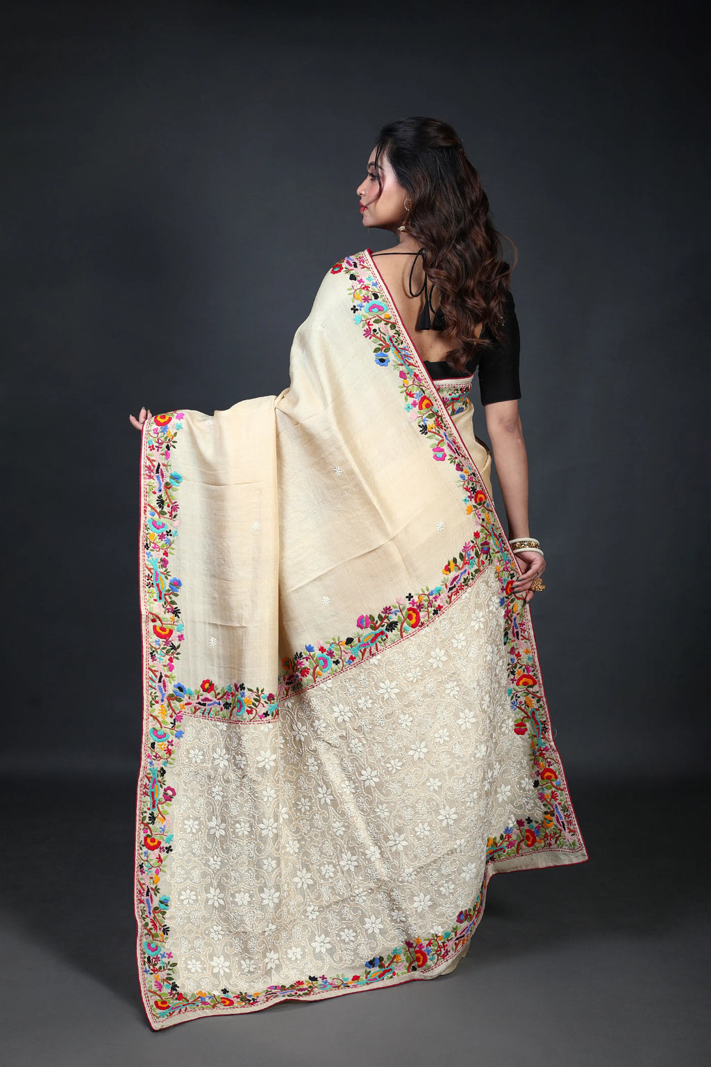 Beige Tussar Fusion With Blouse Piece