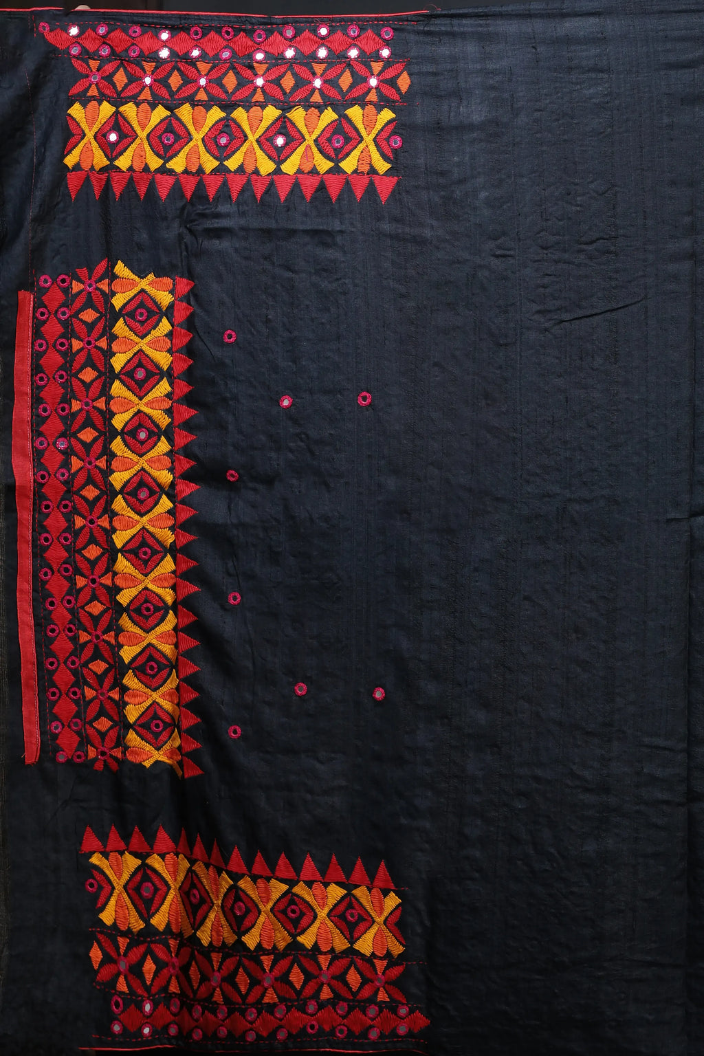 Black Tussar Kathiyawadi Saree With Blouse Piece