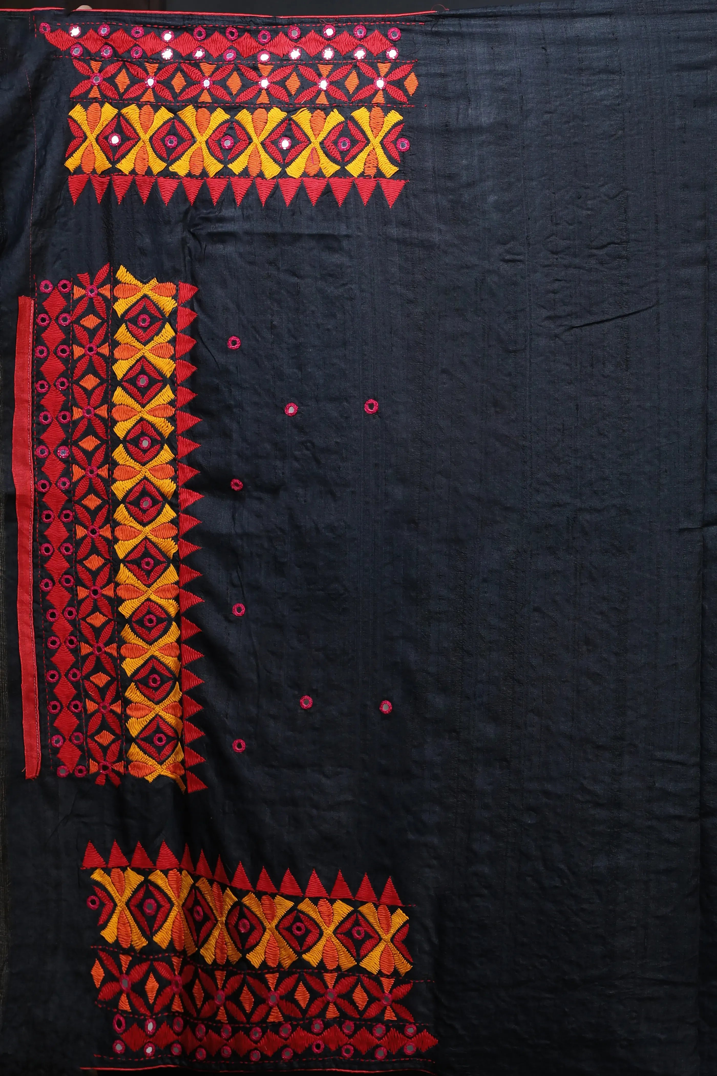 Black Tussar Kathiyawadi Saree With Blouse Piece