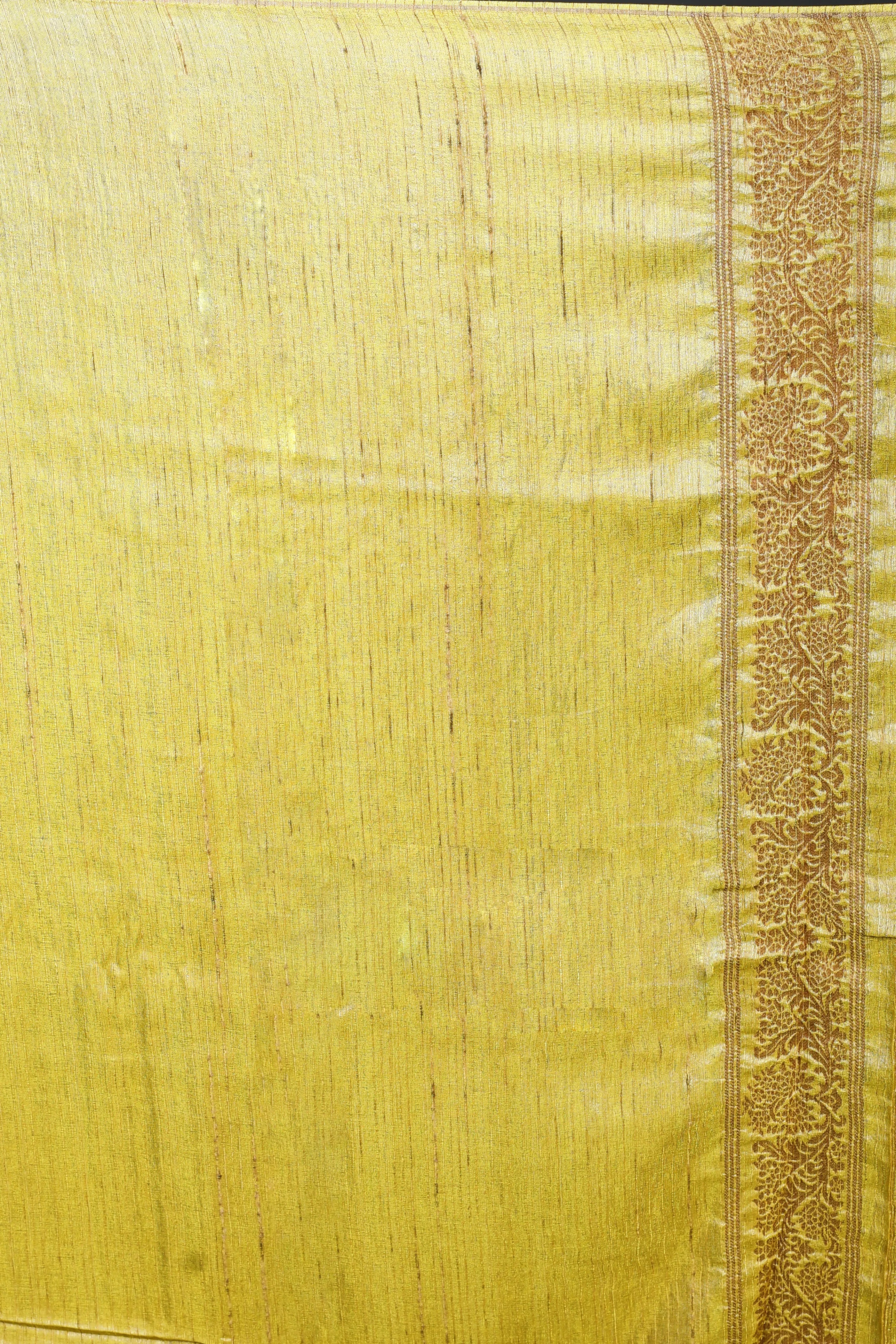 Light Olive Green Semi Raw Silk Banarasi Saree With Blouse Piece