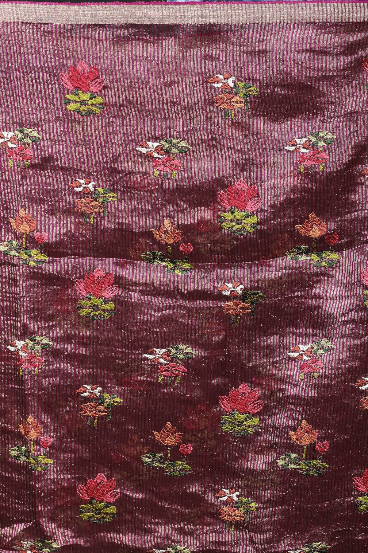 Wine Tussar Muslin Saree With Blouse Piece