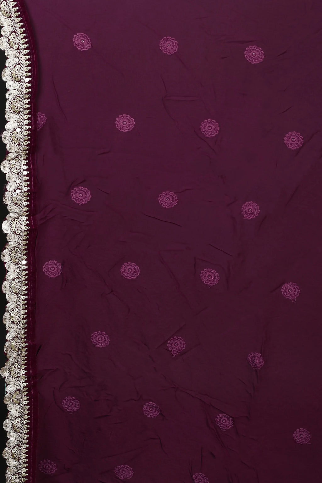 Purple Chiffon Luckhnowi Chikan Saree With Blouse Piece