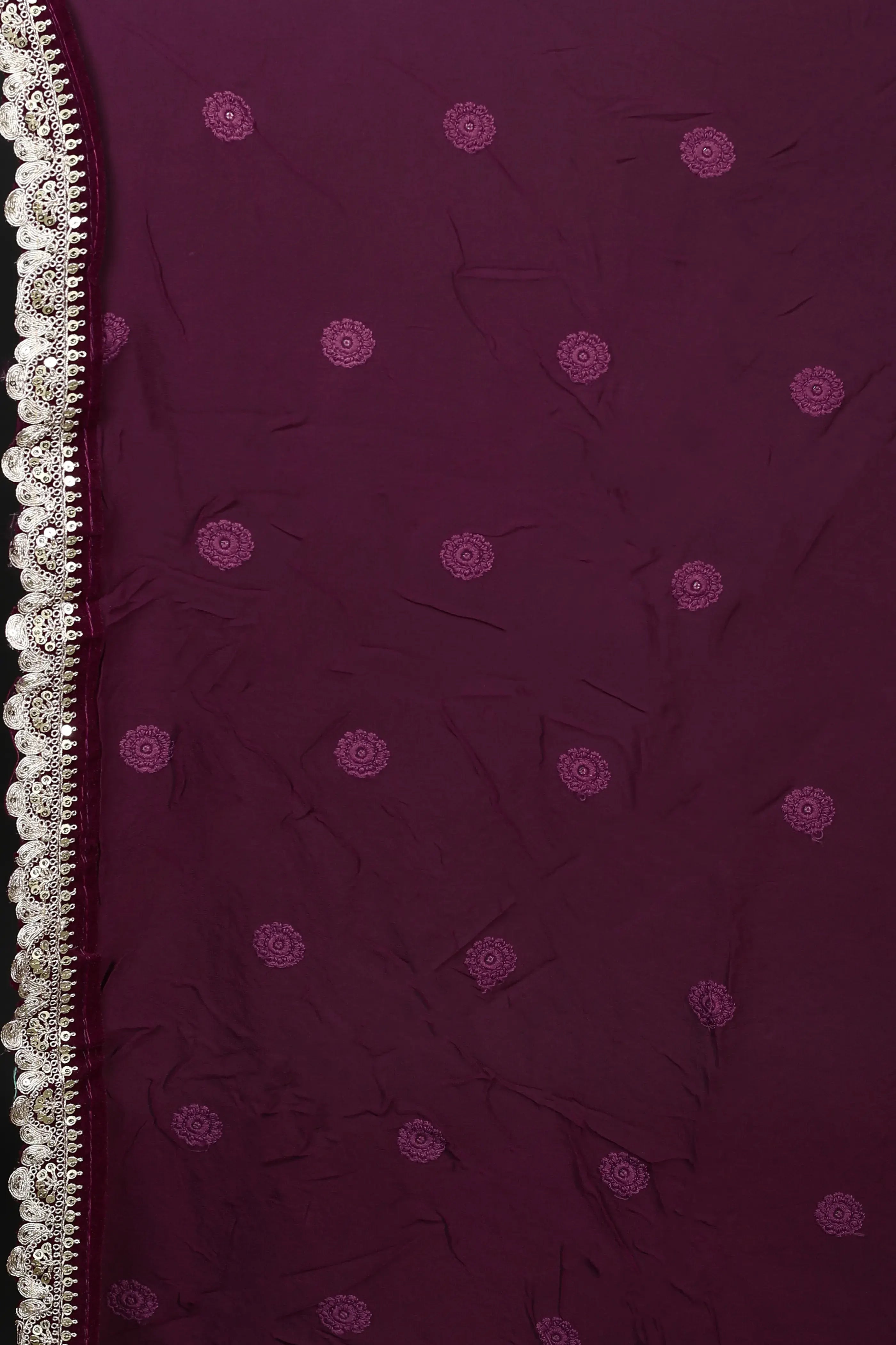 Purple Chiffon Luckhnowi Chikan Saree With Blouse Piece