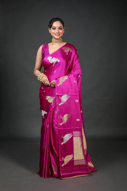 Magenda Semi Mashru Banarasi Saree With Blouse Piece
