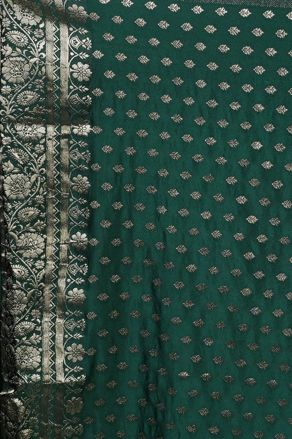 Bottle Green Blended Crepe Banarasi Saree With Blouse Piece