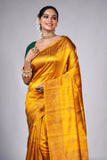 Mustard Yellow Raw Silk Banarasi Saree With Blouse Piece