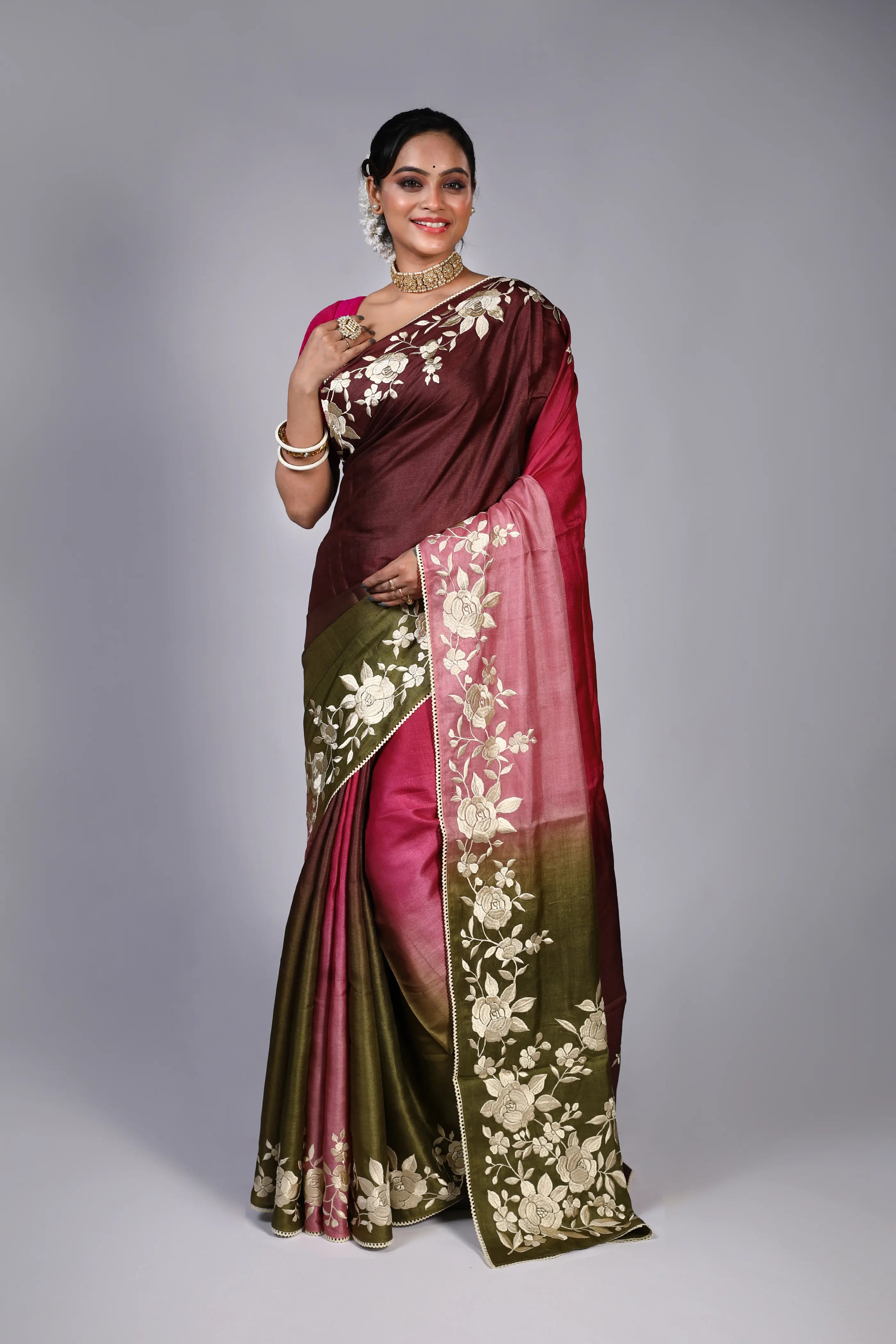 Magenda Shaded Tussar Saree With Blouse Piece