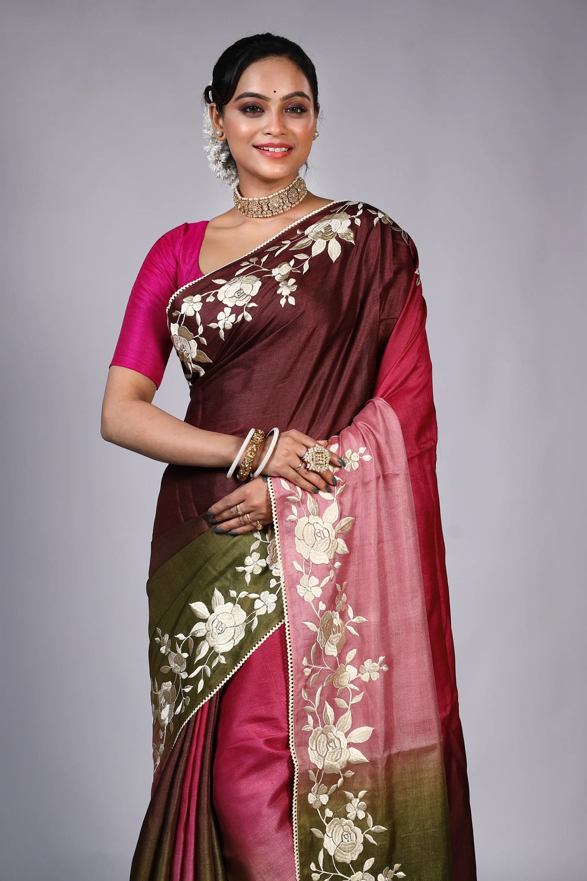 Magenda Shaded Tussar Saree With Blouse Piece
