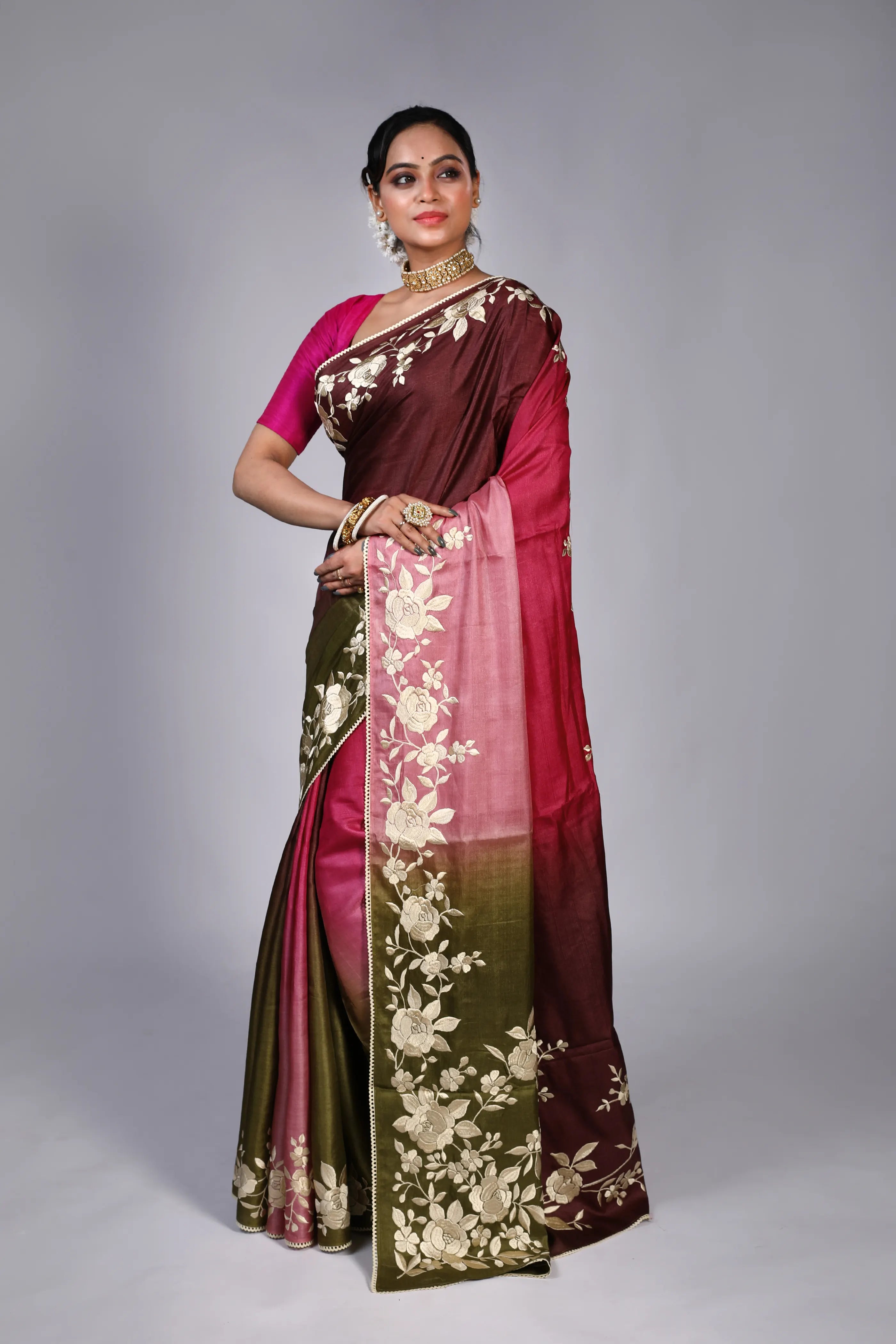 Magenda Shaded Tussar Saree With Blouse Piece