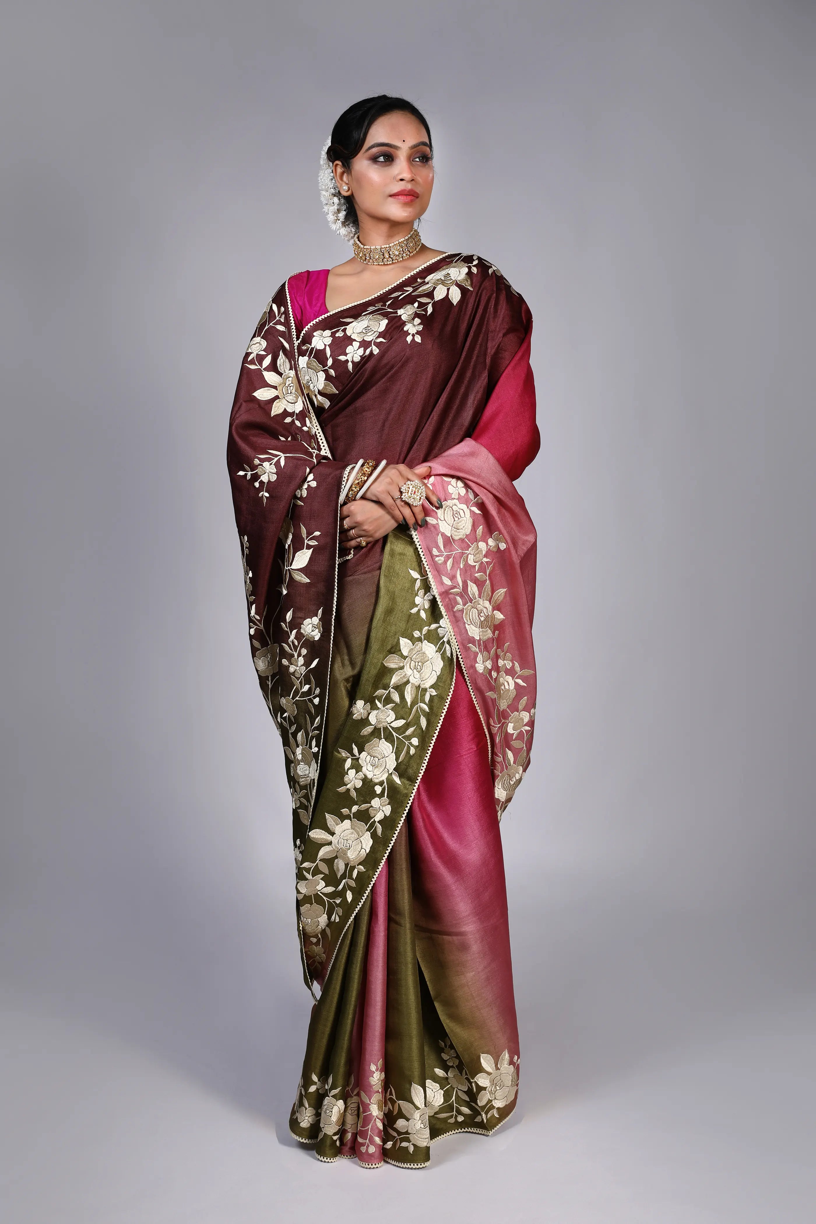 Magenda Shaded Tussar Saree With Blouse Piece