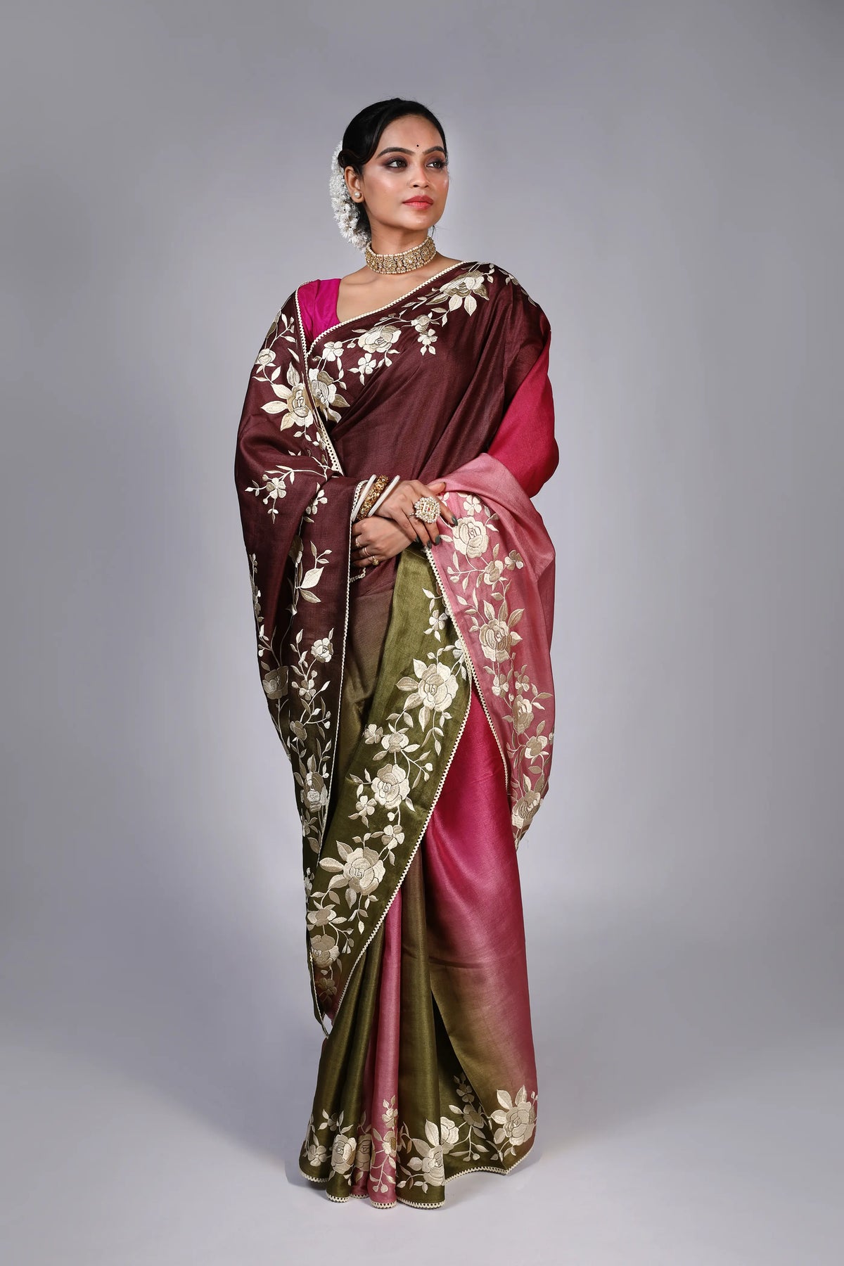Magenda Shaded Tussar Saree With Blouse Piece
