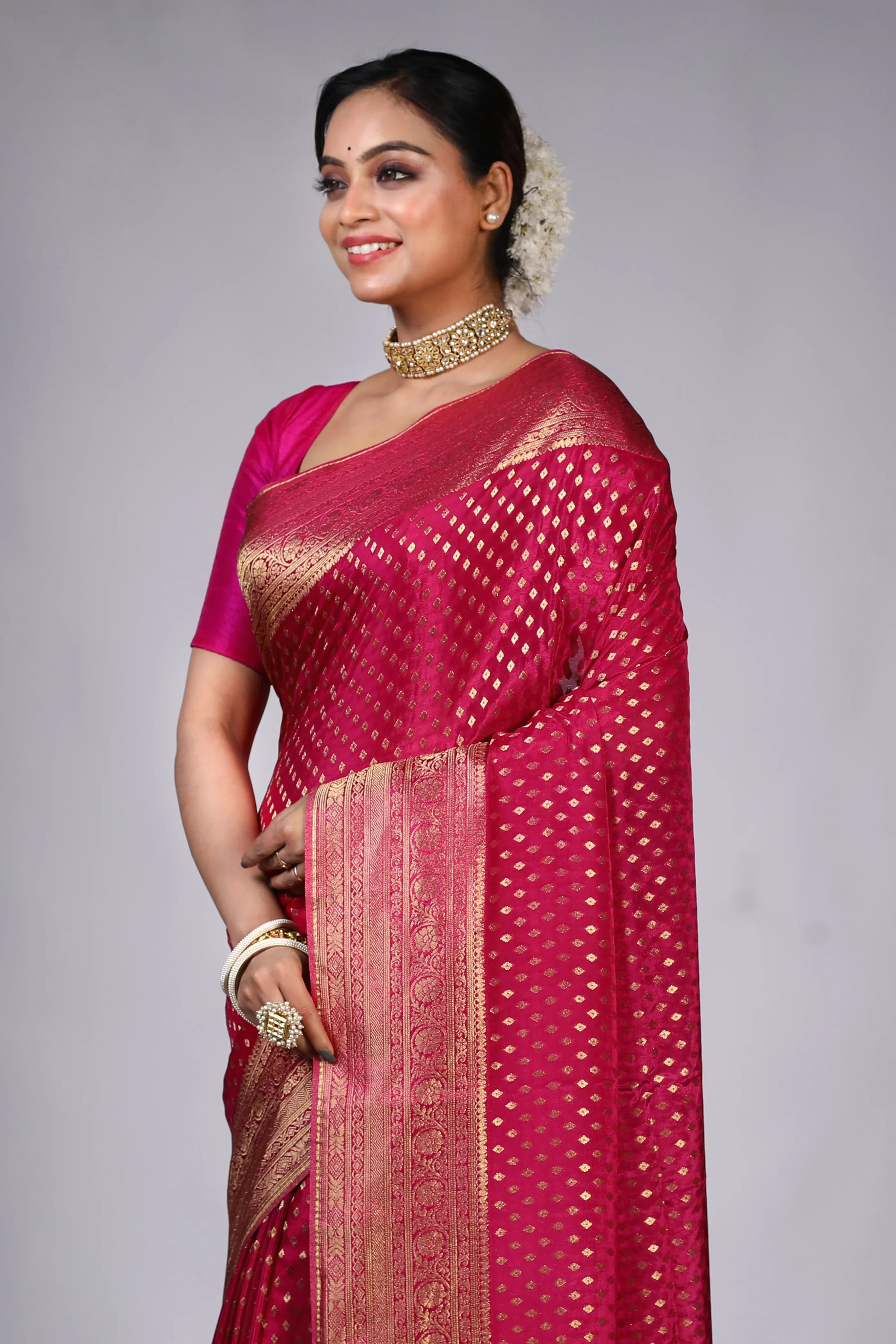 Rani Semi Mashru Banarasi Saree With Blouse Piece