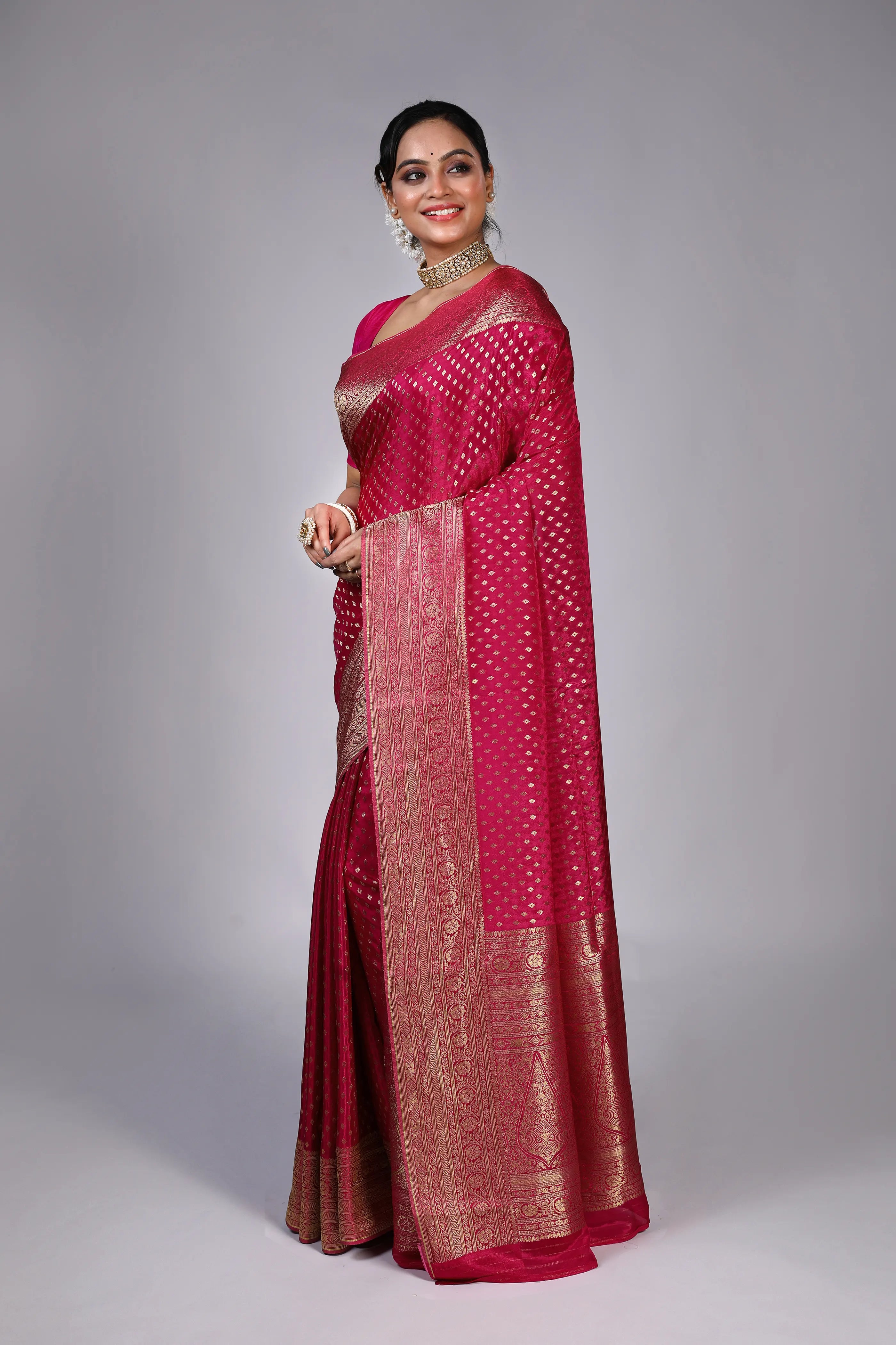Rani Semi Mashru Banarasi Saree With Blouse Piece