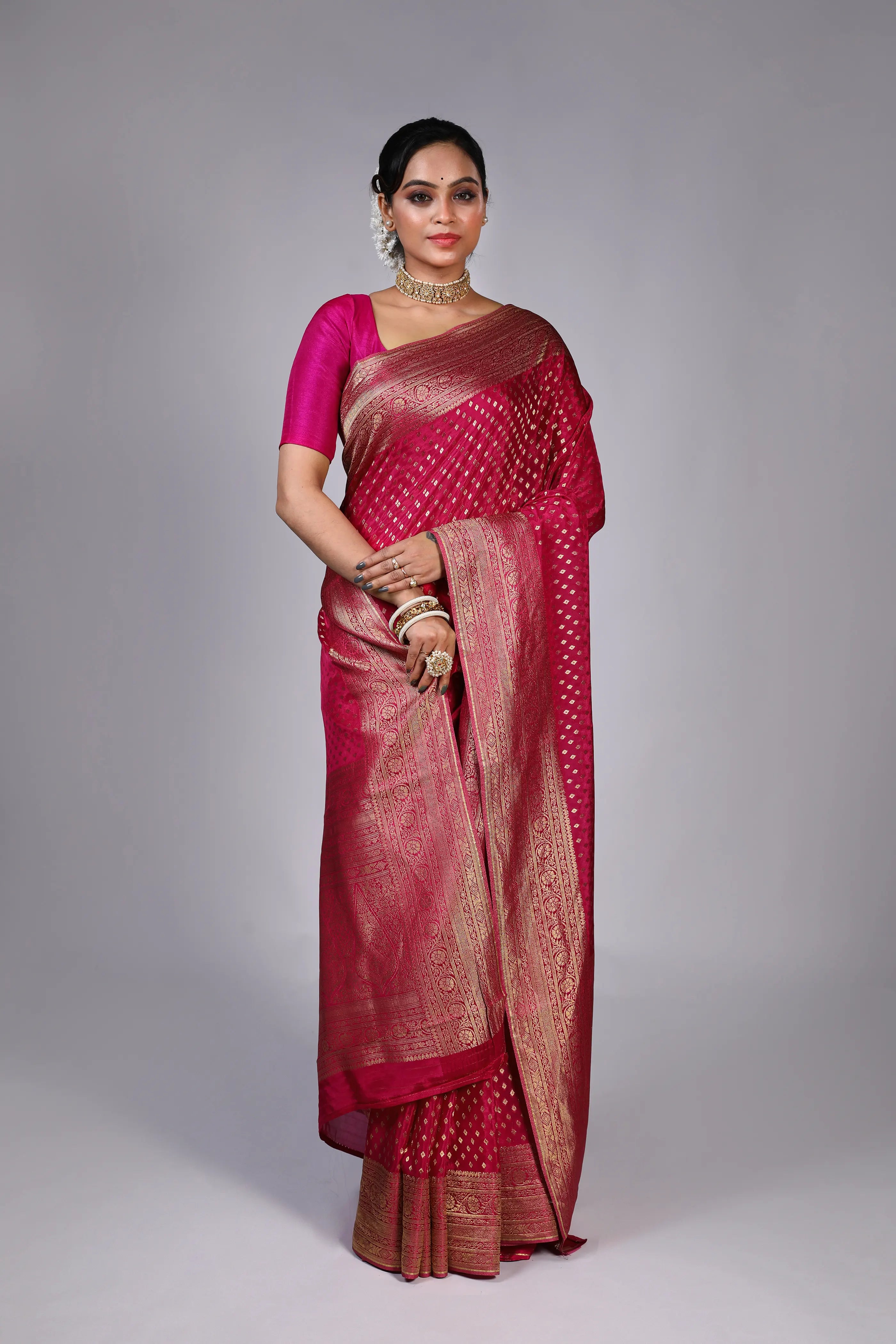 Rani Semi Mashru Banarasi Saree With Blouse Piece