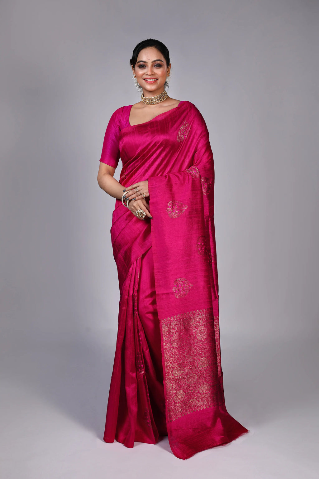 Rani Raw Silk Banarasi Saree With Blouse Piece