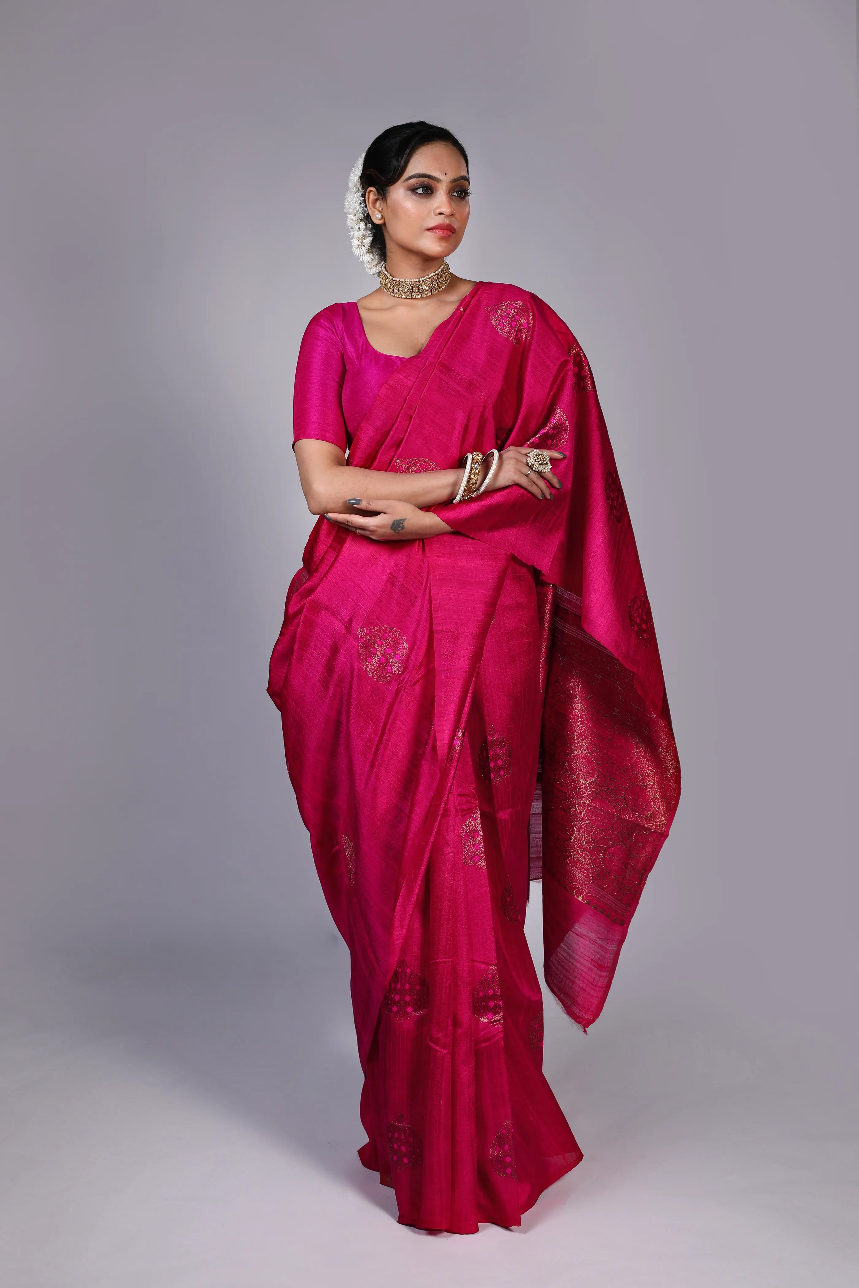 Rani Raw Silk Banarasi Saree With Blouse Piece