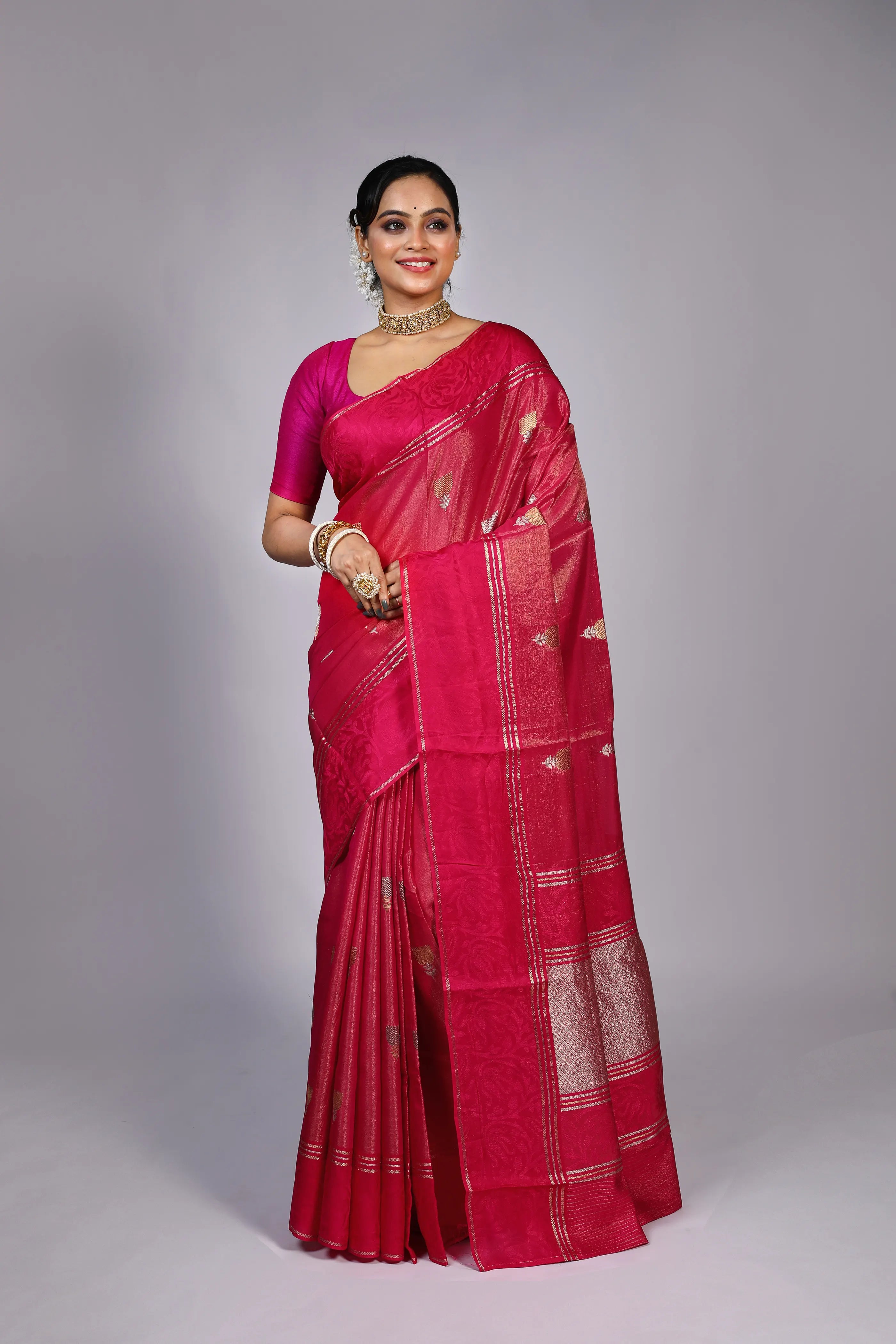 Rani Semi Tissue Mashru Saree With Blouse Piece