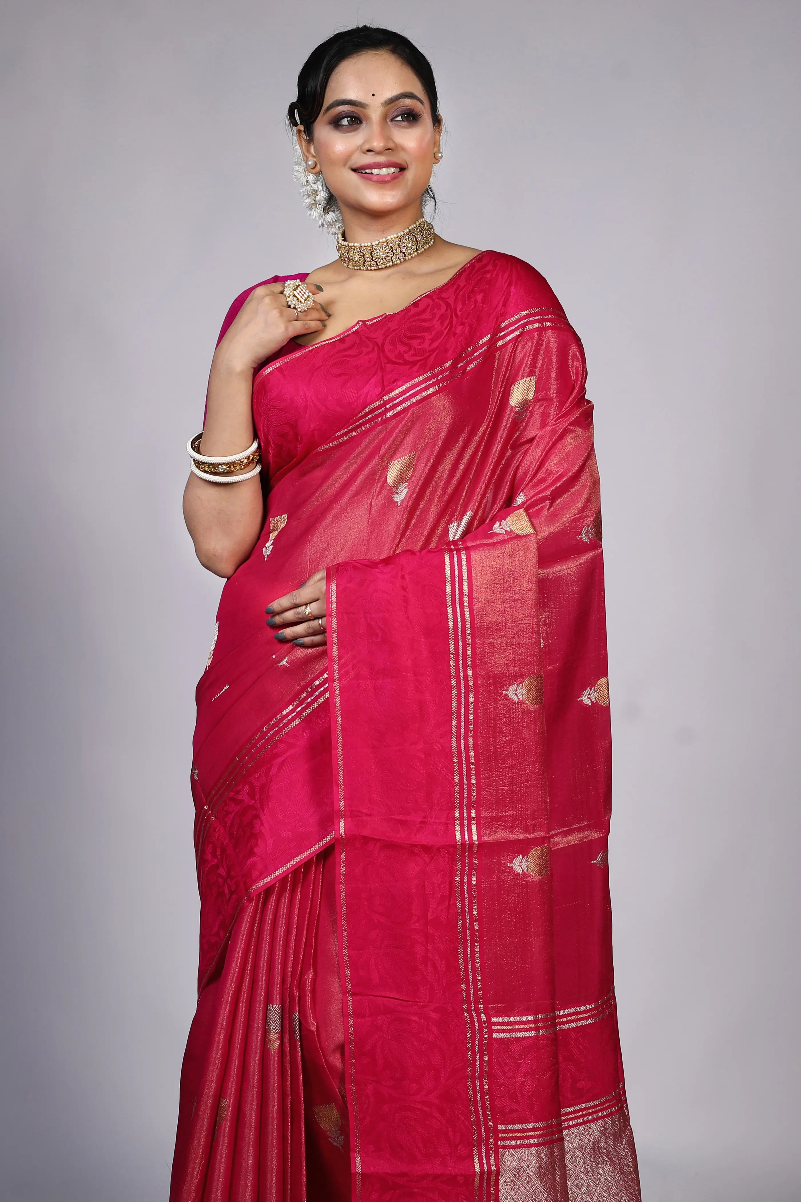 Rani Semi Tissue Mashru Saree With Blouse Piece
