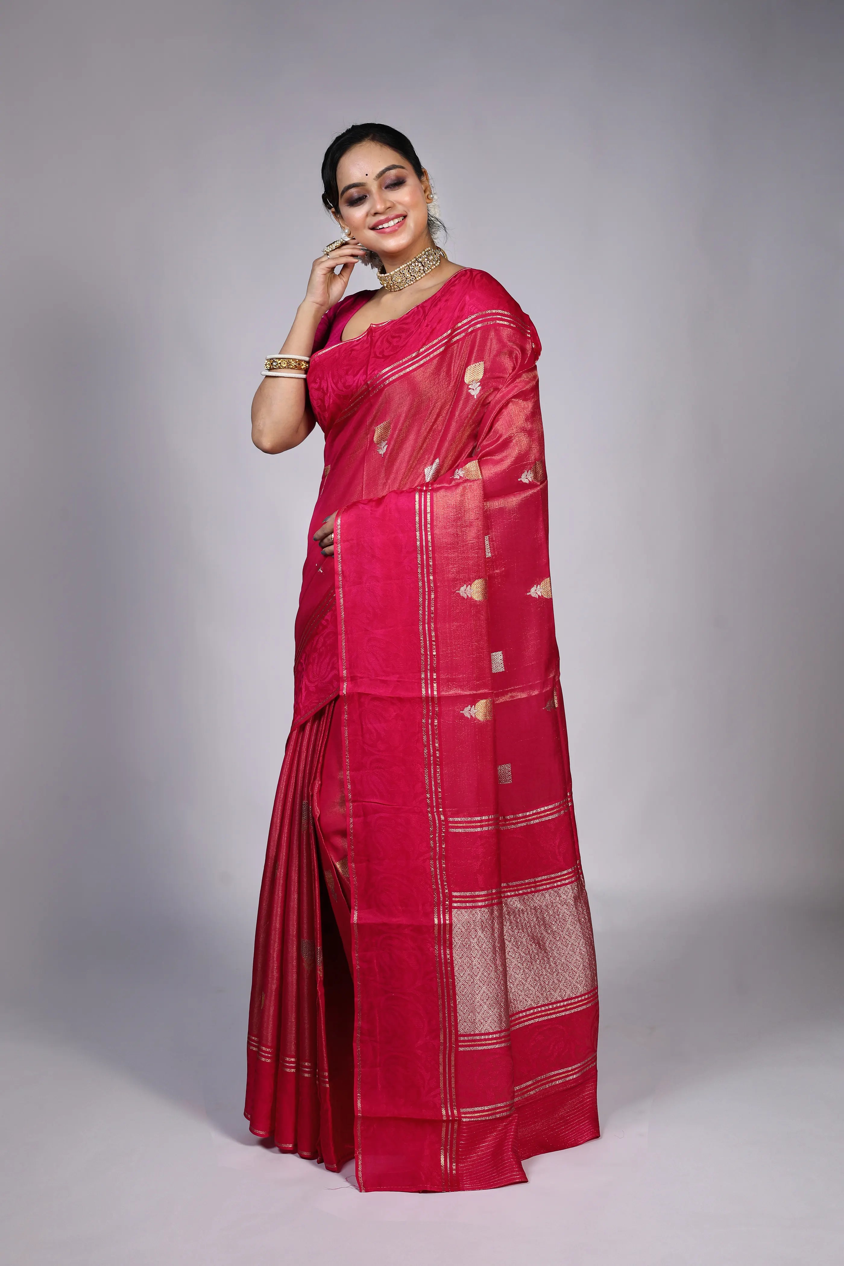 Rani Semi Tissue Mashru Saree With Blouse Piece