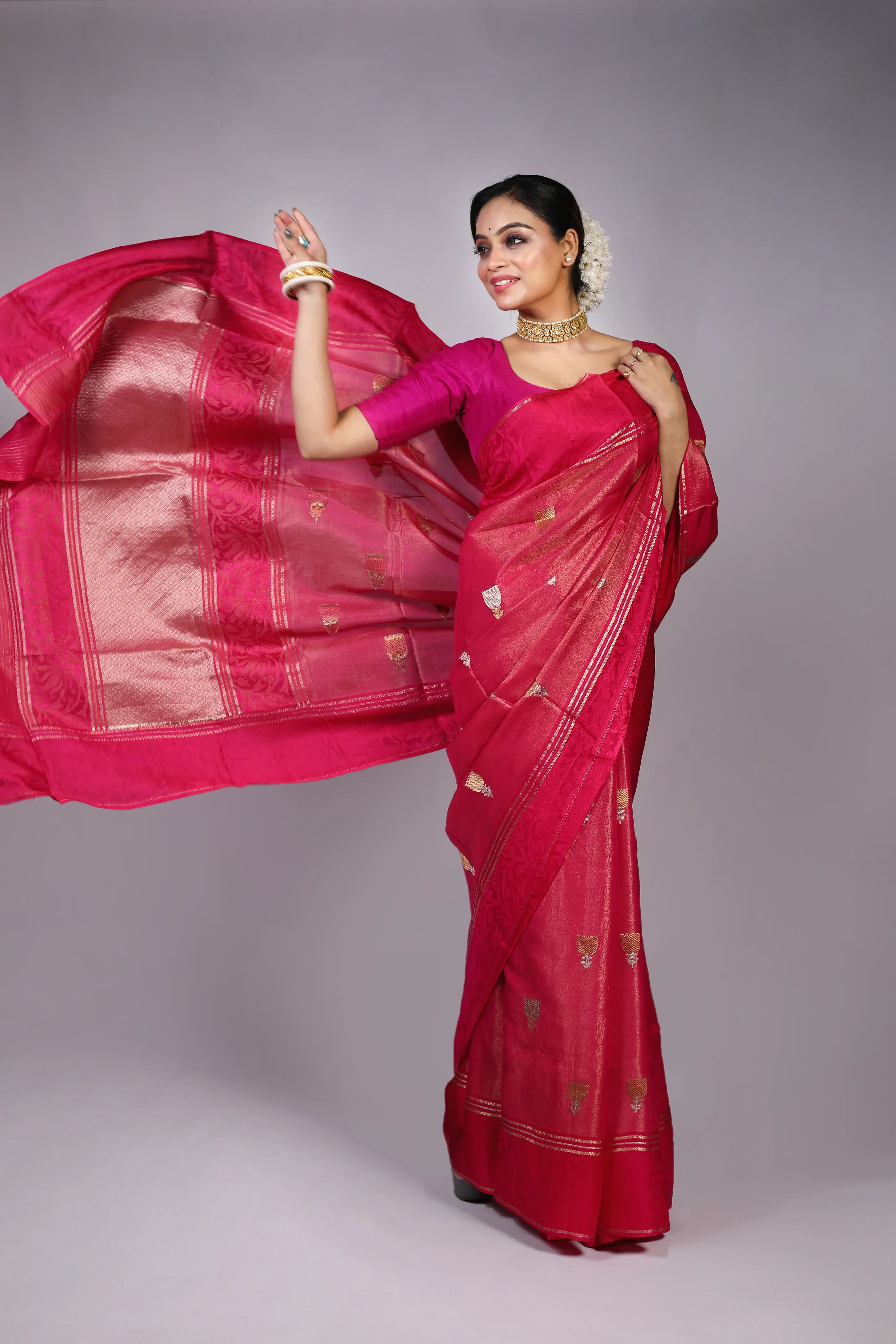Rani Semi Tissue Mashru Saree With Blouse Piece
