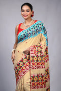 Beige Tussar Kathiyawadi Saree With Blouse Piece