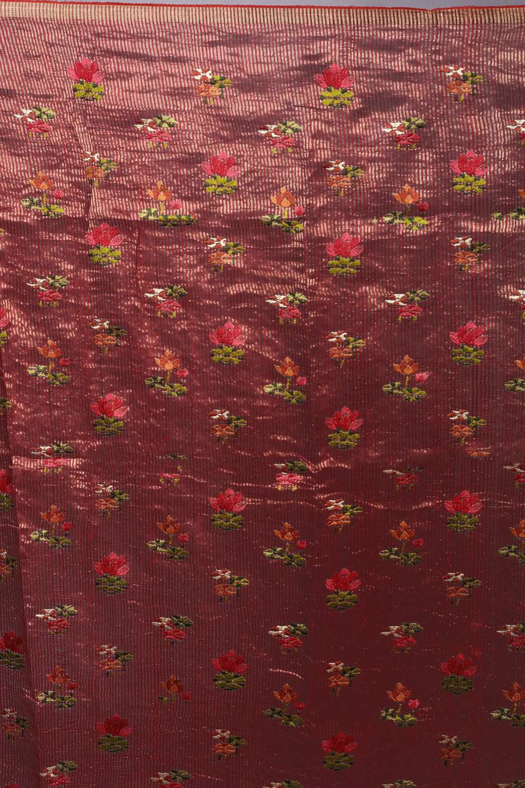 Red Tussar Muslin Saree With Blouse Piece