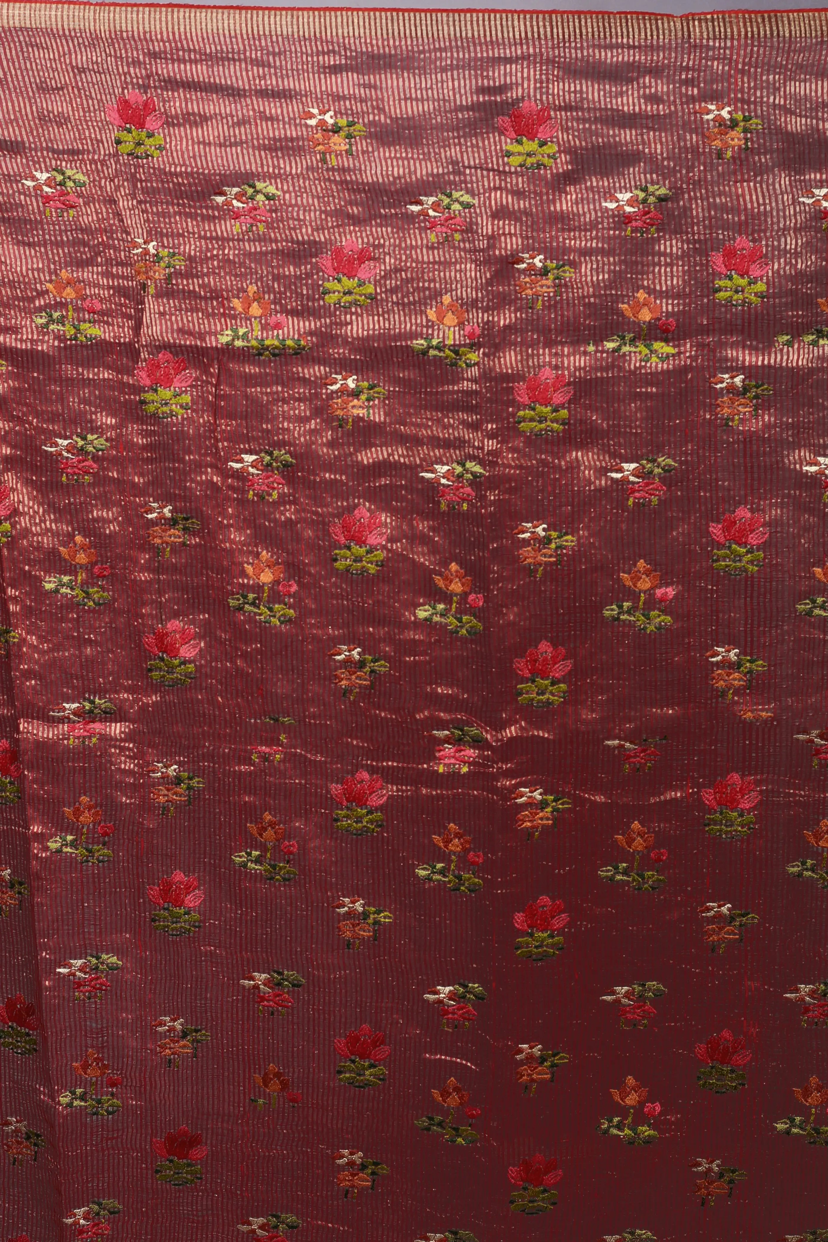 Red Tussar Muslin Saree With Blouse Piece