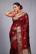 Maroon Katan Banarasi Saree With Blouse Piece