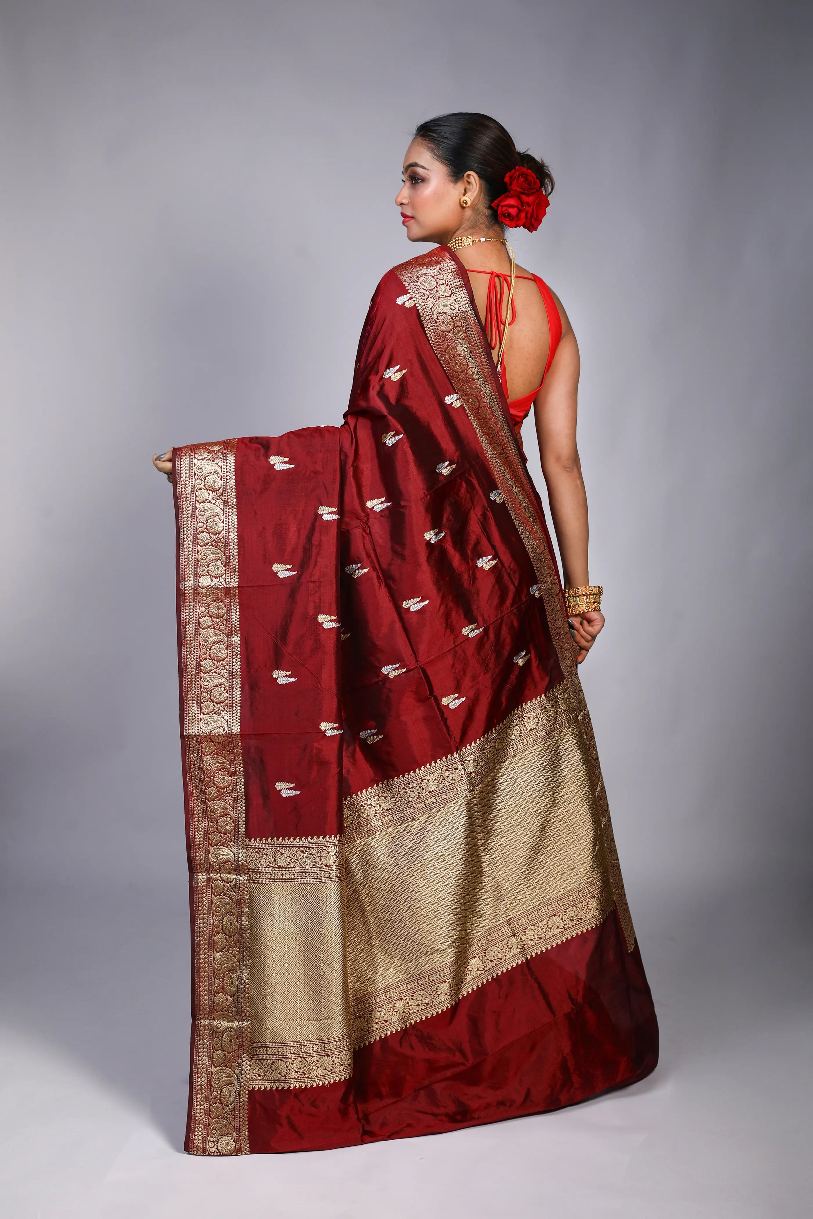 Maroon Katan Banarasi Saree With Blouse Piece