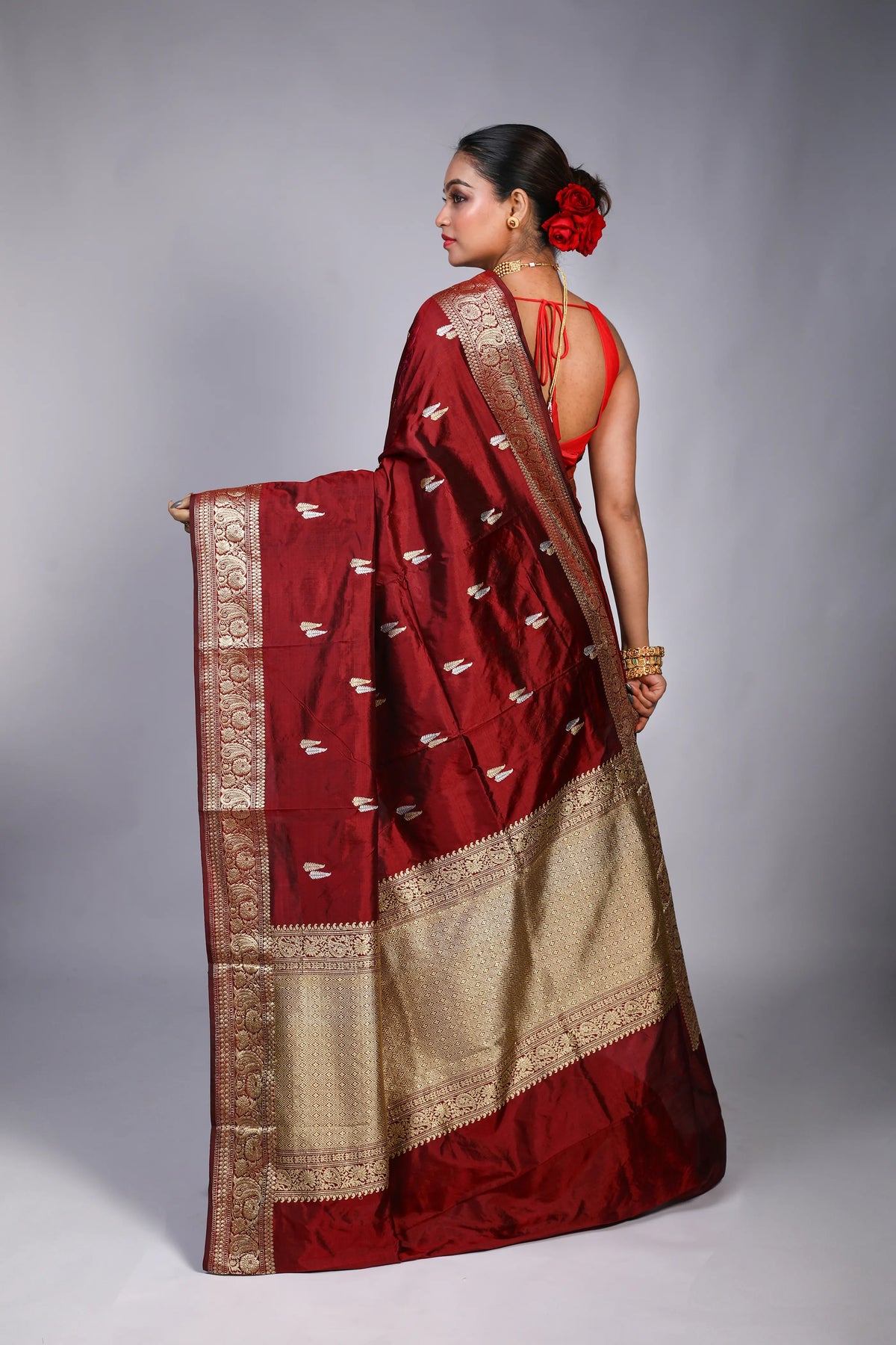 Maroon Katan Banarasi Saree With Blouse Piece