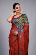 Red Tussar Gujarati Saree With Blouse Piece