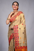 Beige Muga Silk Assam Saree With Blouse Piece