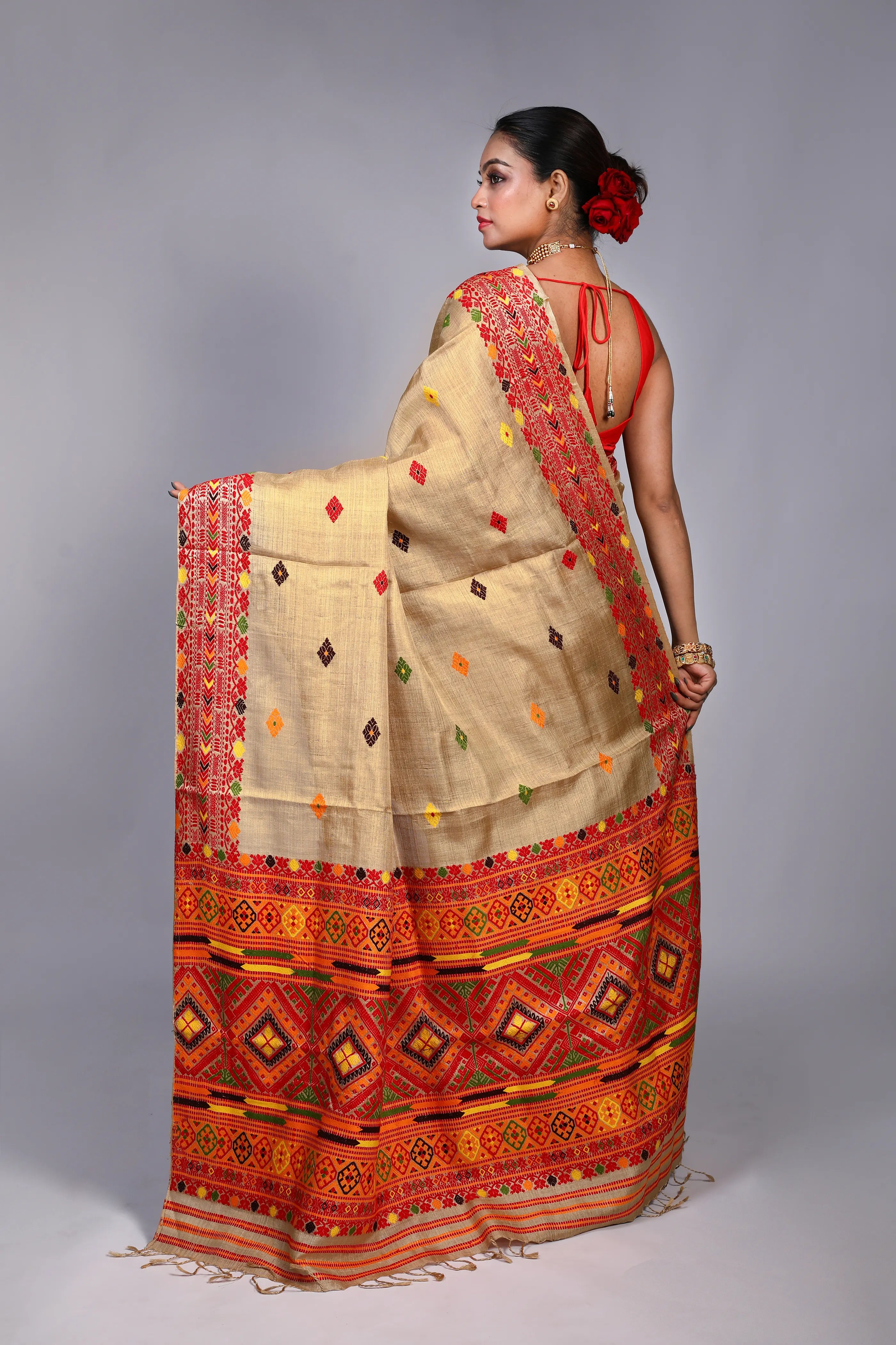 Beige Muga Silk Assam Saree With Blouse Piece
