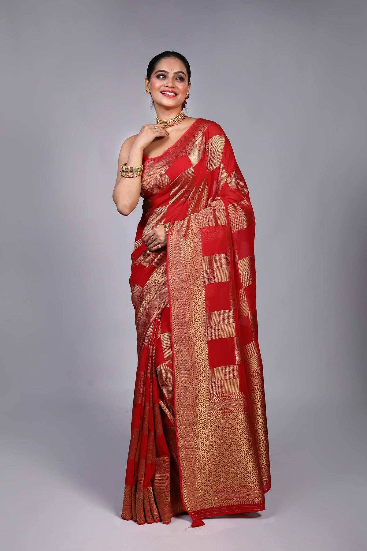 Rani Georgette Banarasi Saree With Blouse Piece
