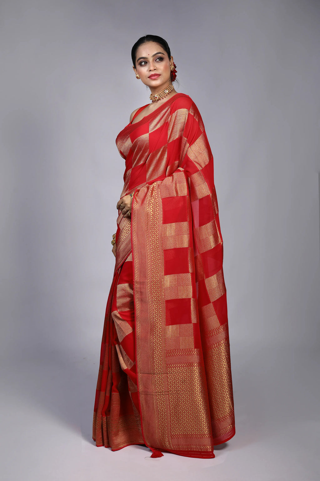 Rani Georgette Banarasi Saree With Blouse Piece
