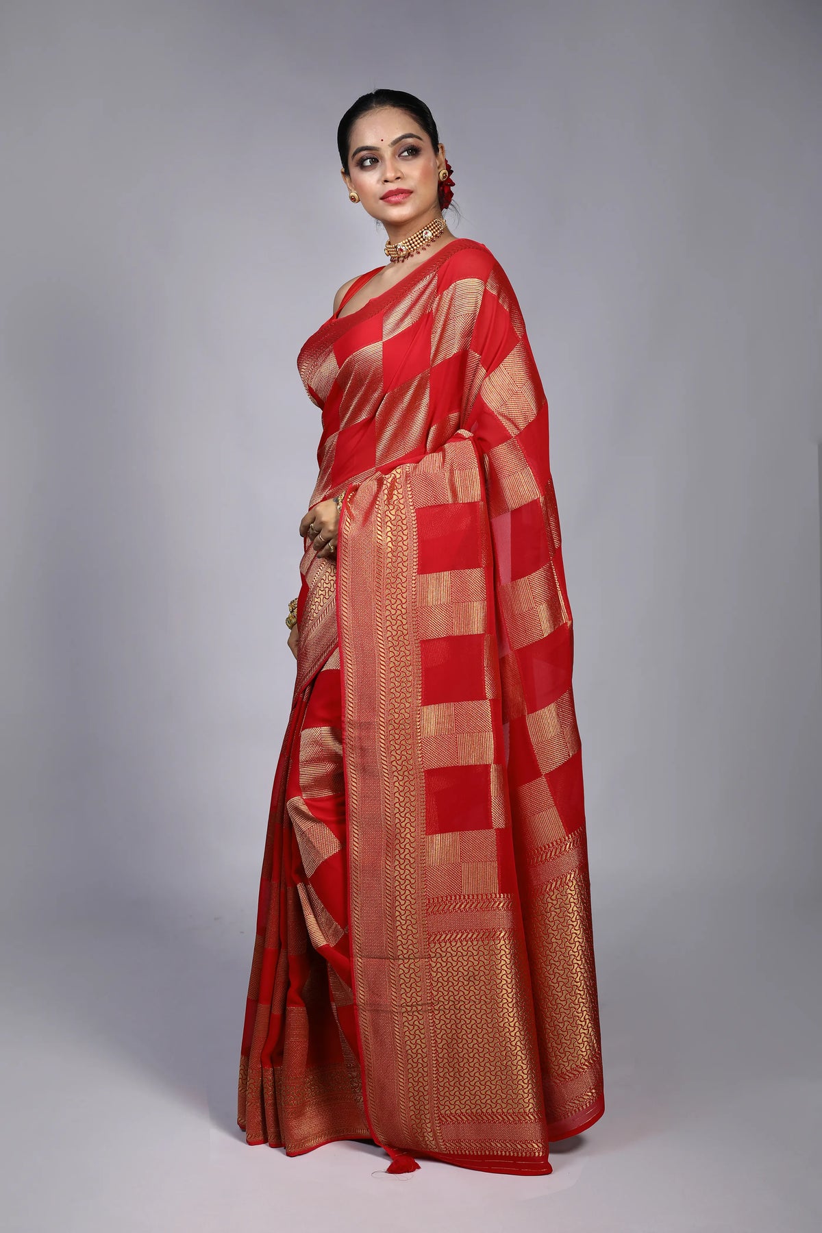 Rani Georgette Banarasi Saree With Blouse Piece