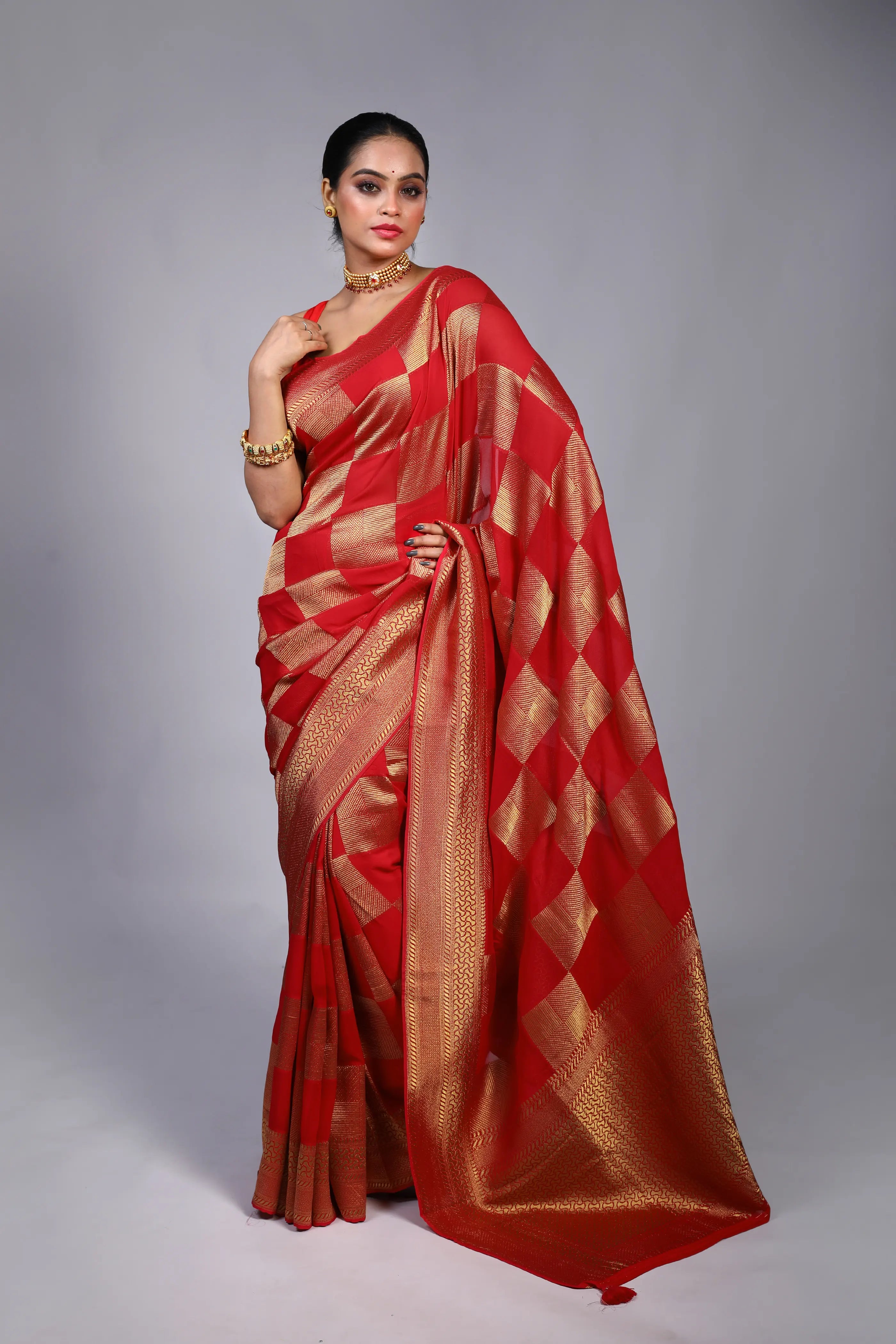 Rani Georgette Banarasi Saree With Blouse Piece