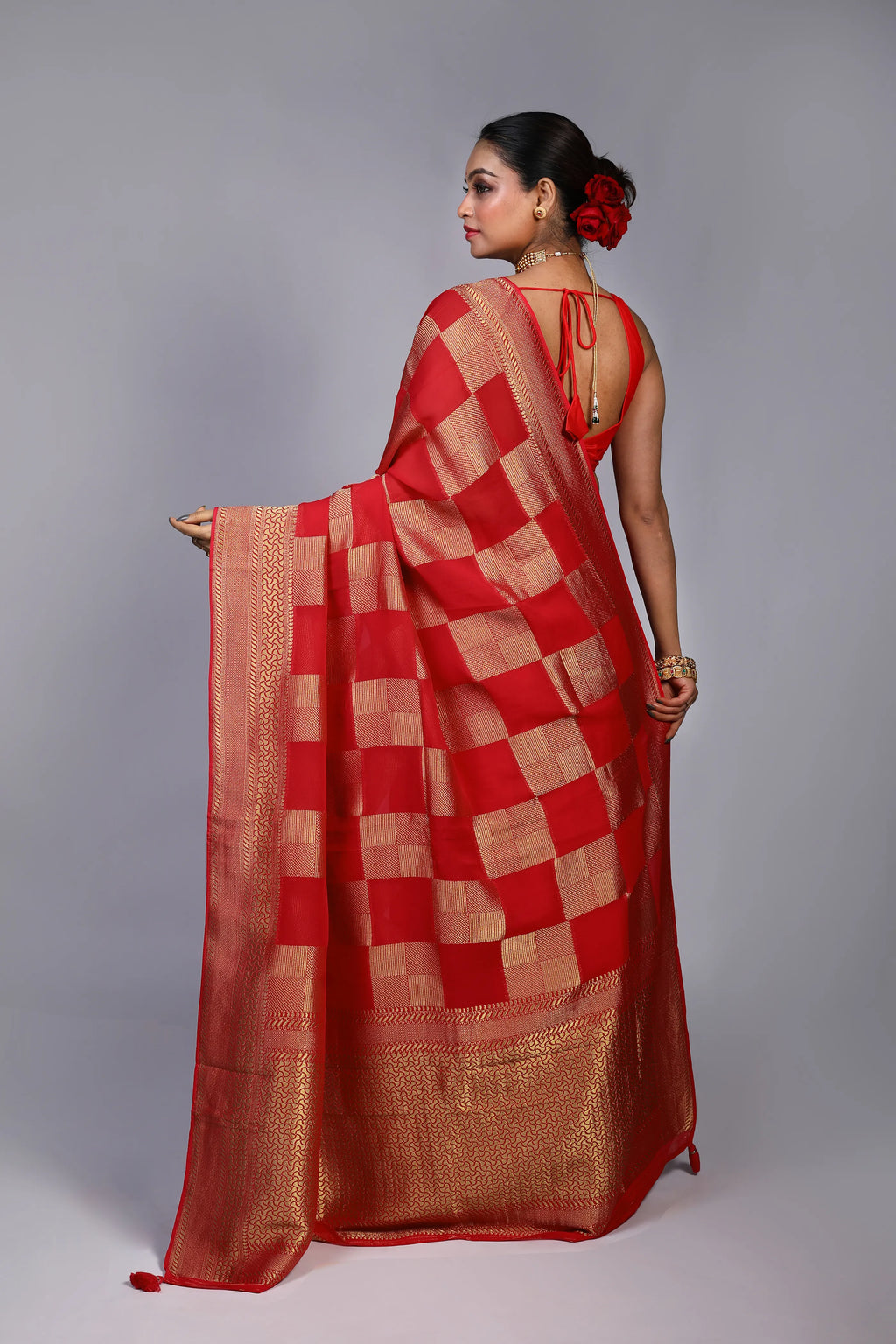 Rani Georgette Banarasi Saree With Blouse Piece