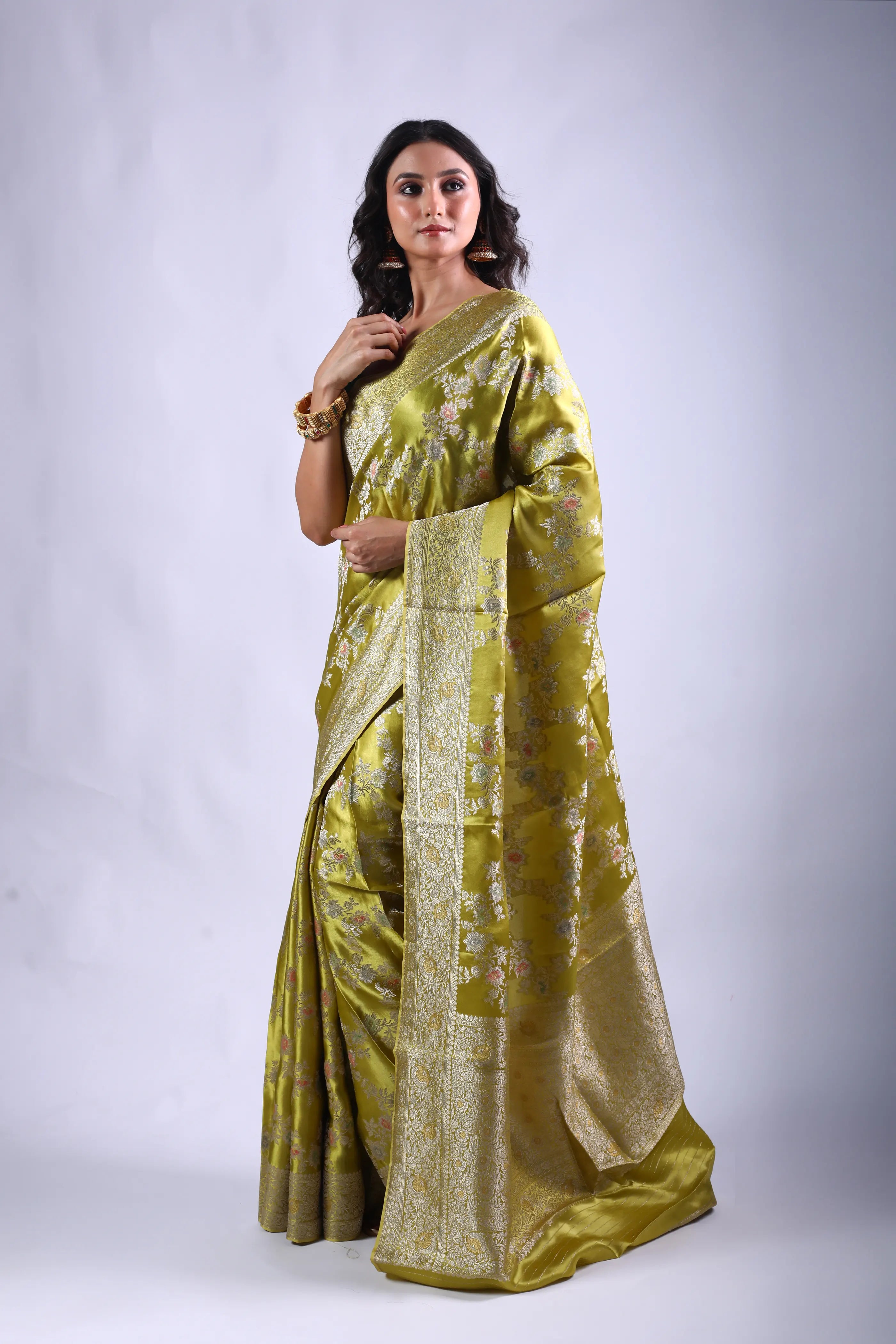 Light Mehendi Semi Mashru Saree With Blouse Piece