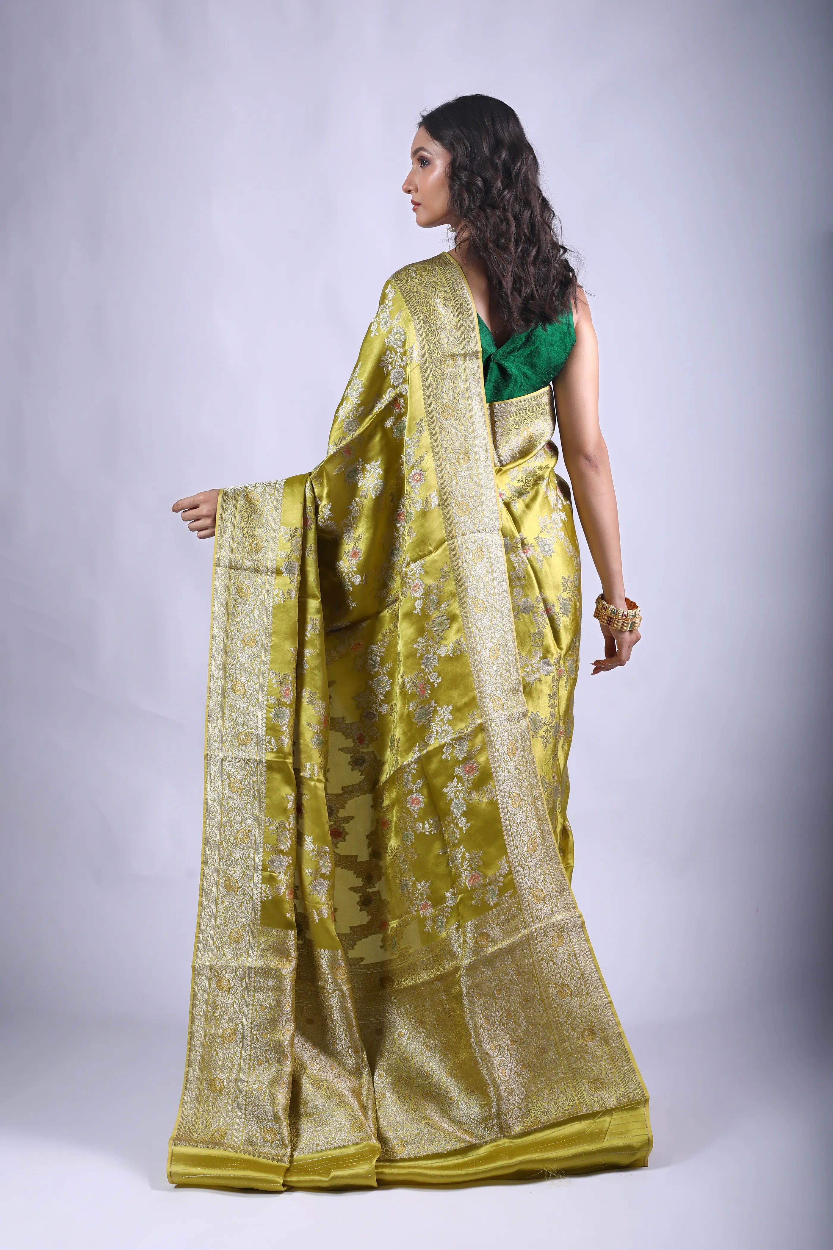 Light Mehendi Semi Mashru Saree With Blouse Piece