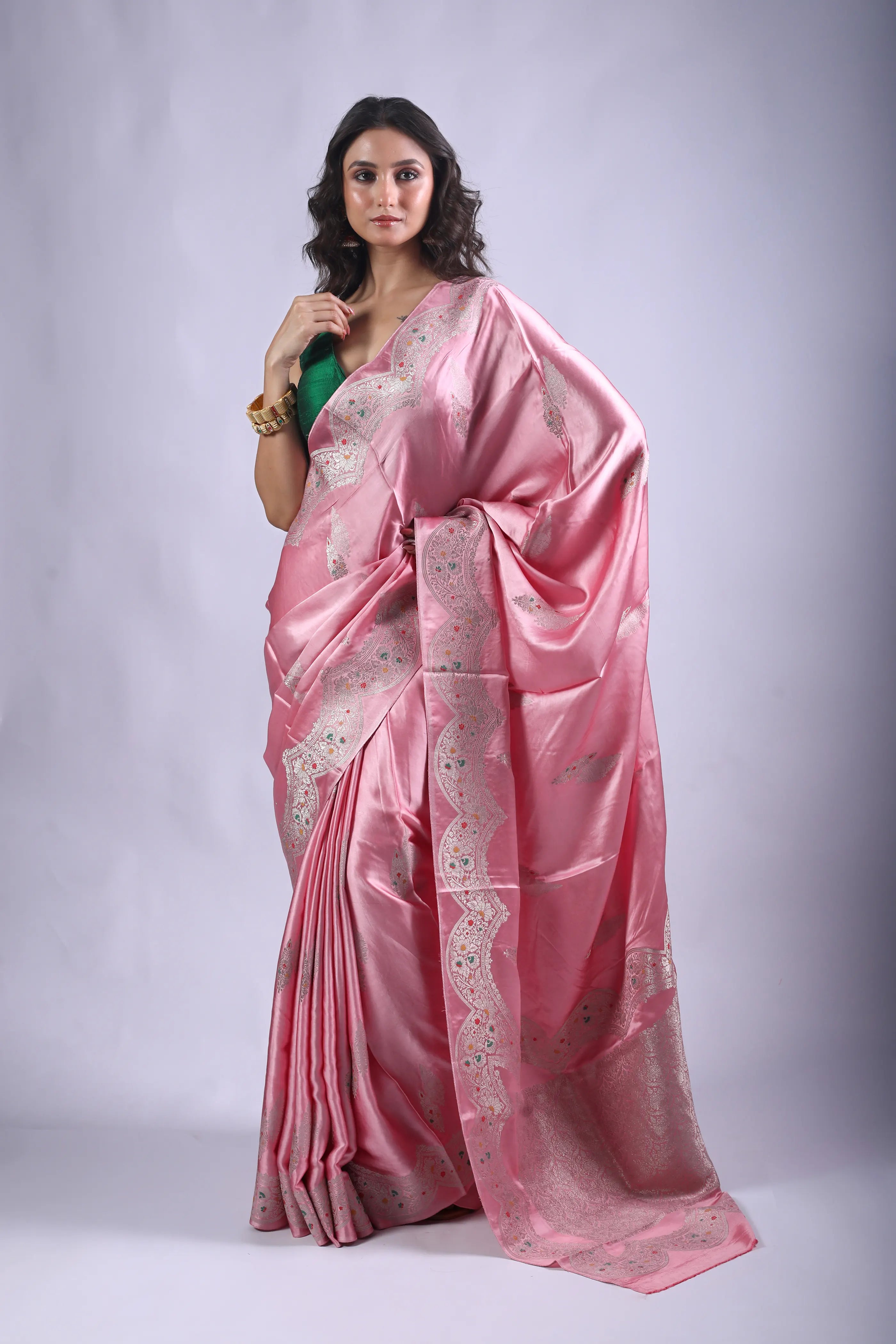 Light Pink Semi Mashru Saree With Blouse Piece