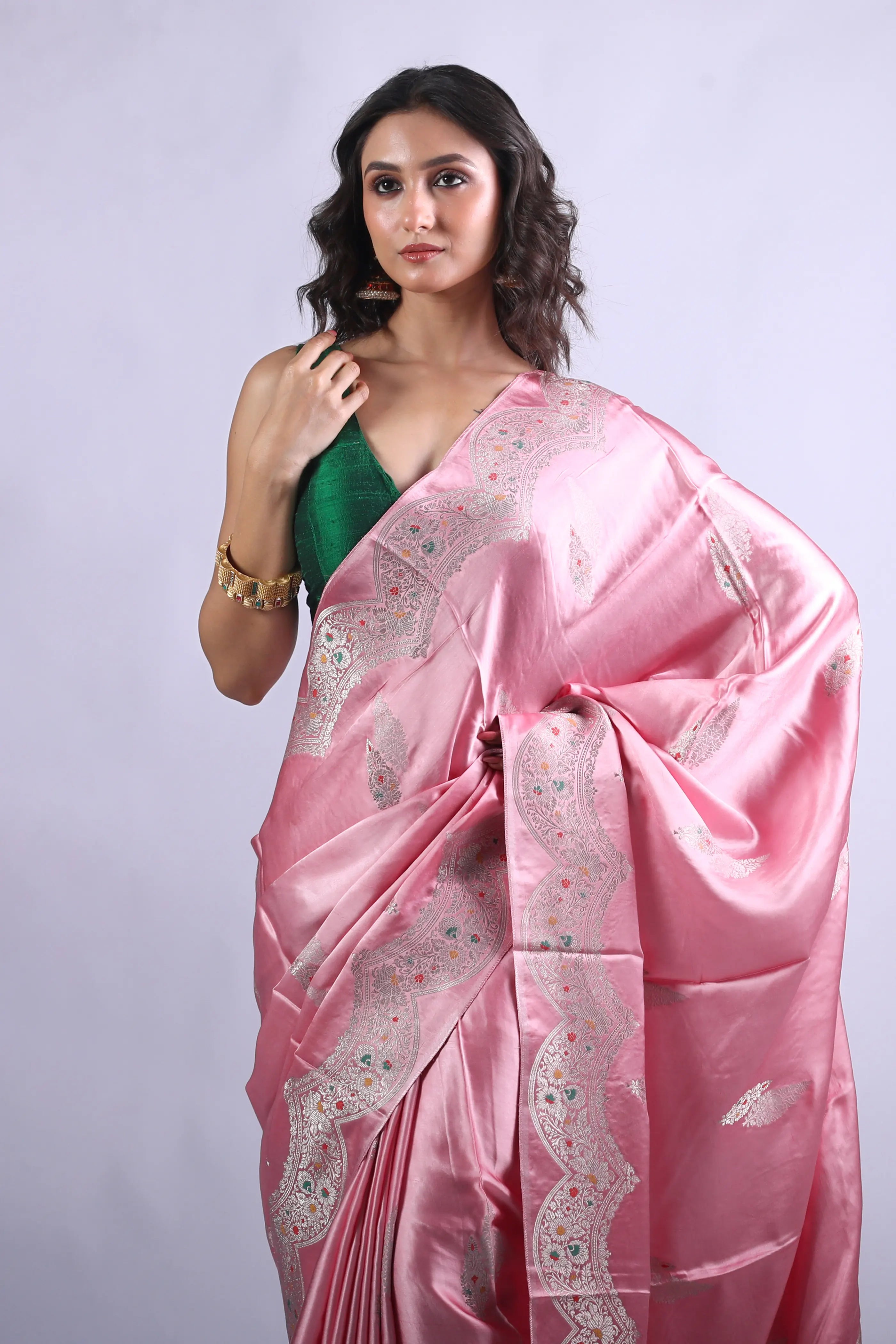 Light Pink Semi Mashru Saree With Blouse Piece