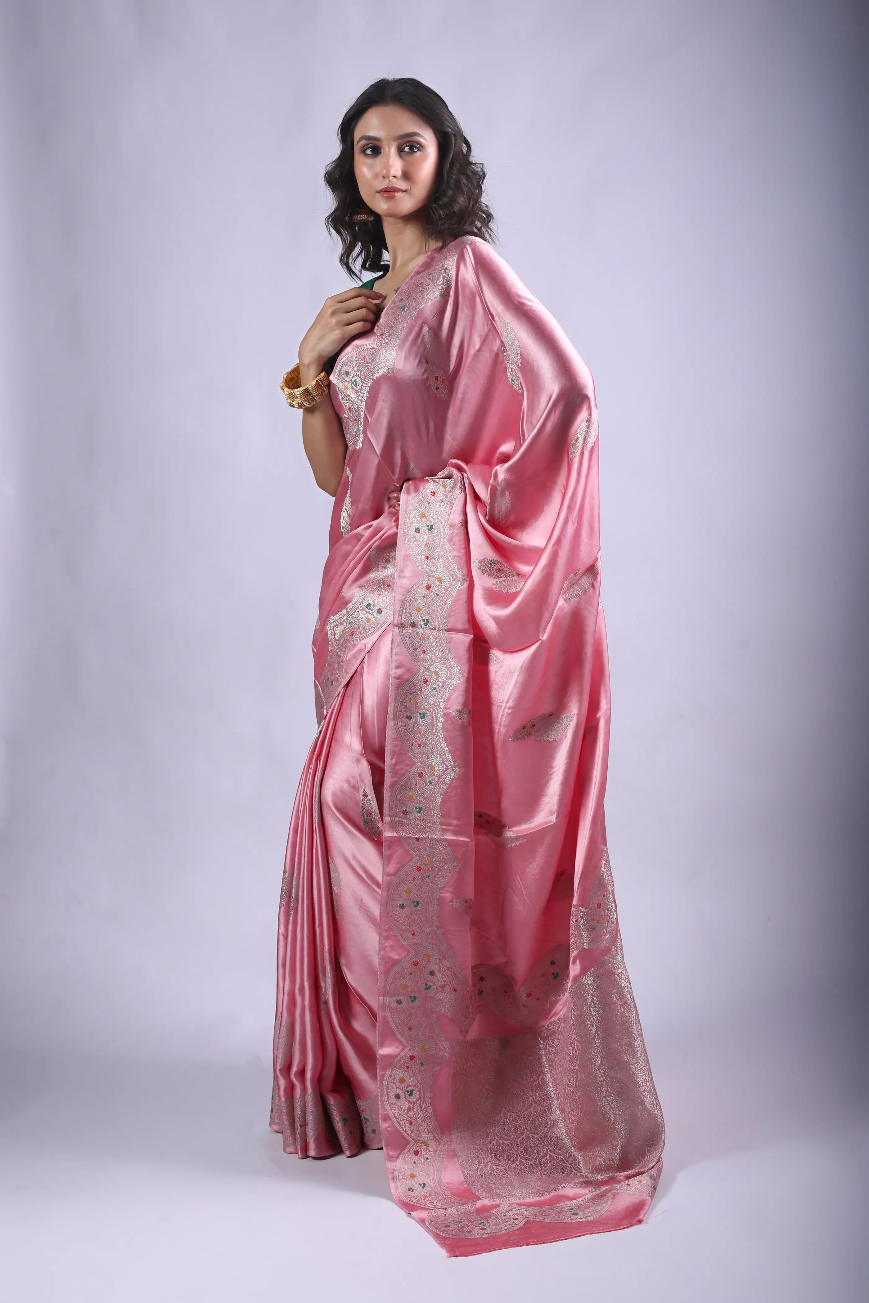 Light Pink Semi Mashru Saree With Blouse Piece