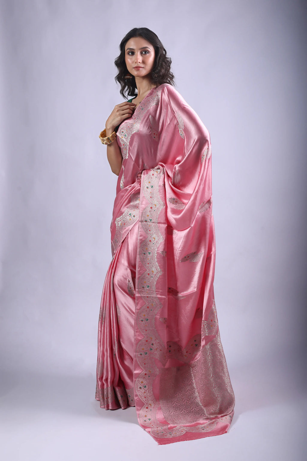 Light Pink Semi Mashru Saree With Blouse Piece