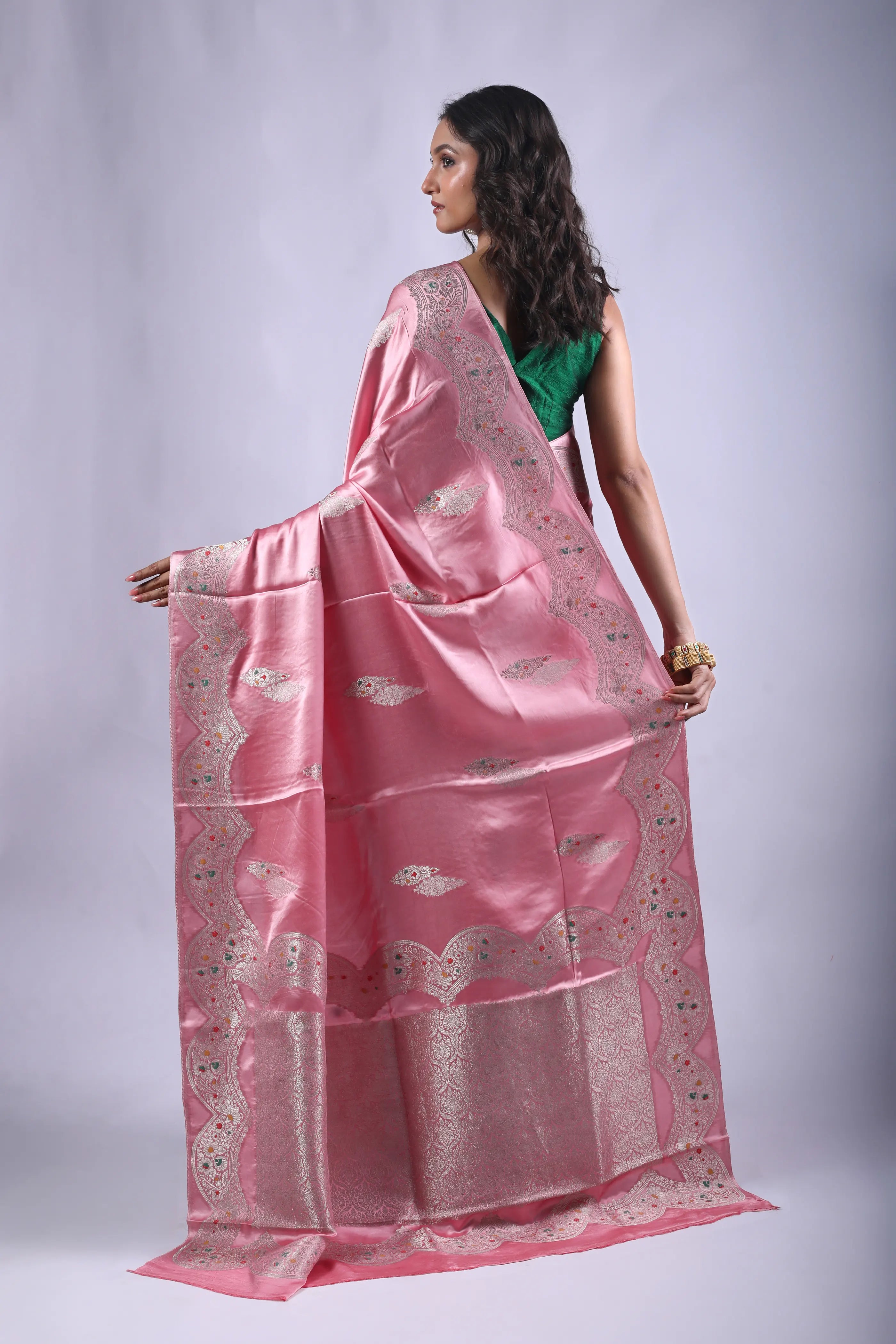 Light Pink Semi Mashru Saree With Blouse Piece