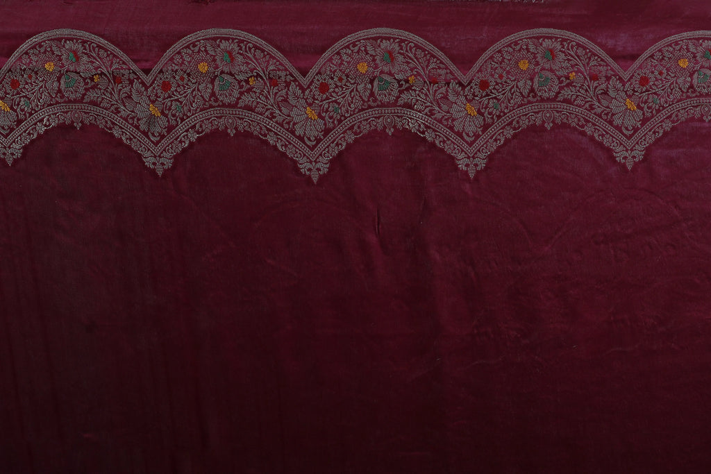 Wine Semi Mashru Saree With Blouse Piece